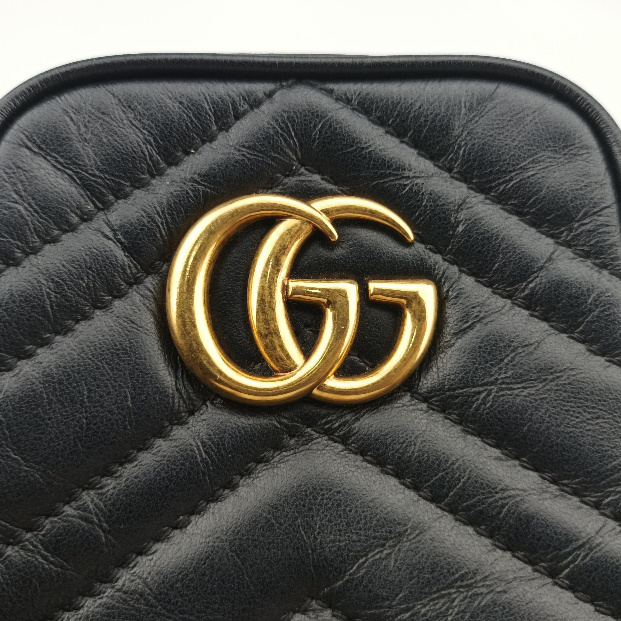 Pre-owned Gucci GG Marmont Black Leather 598597 shoulderbag | stylenewstar