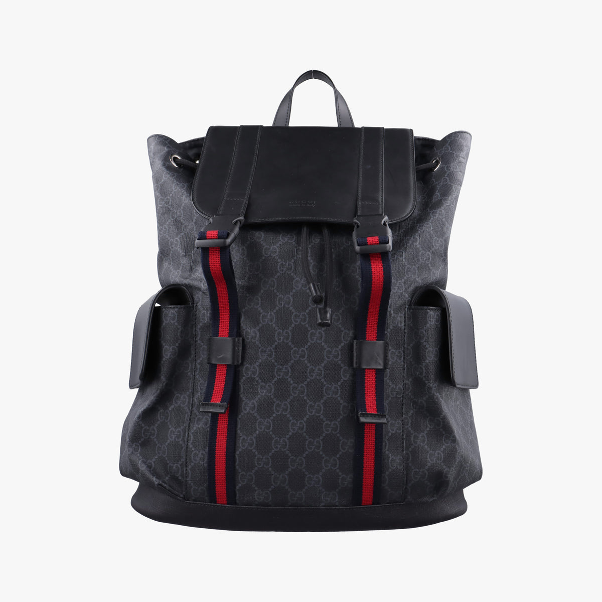 Pre-owned Gucci GG Supreme Black x Gray PVC coated canvas×leather 495563 backpack/rucksack | stylenewstar