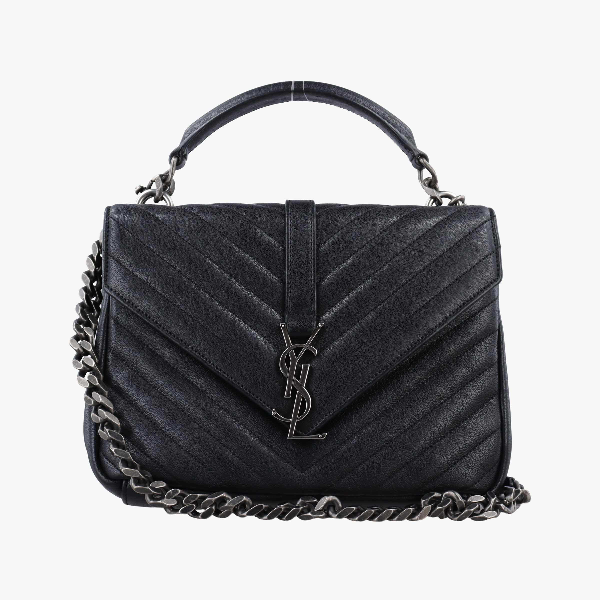 Pre-owned Yves Saint Laurent COLLEGE Black Leather 428056 shoulderbag | stylenewstar