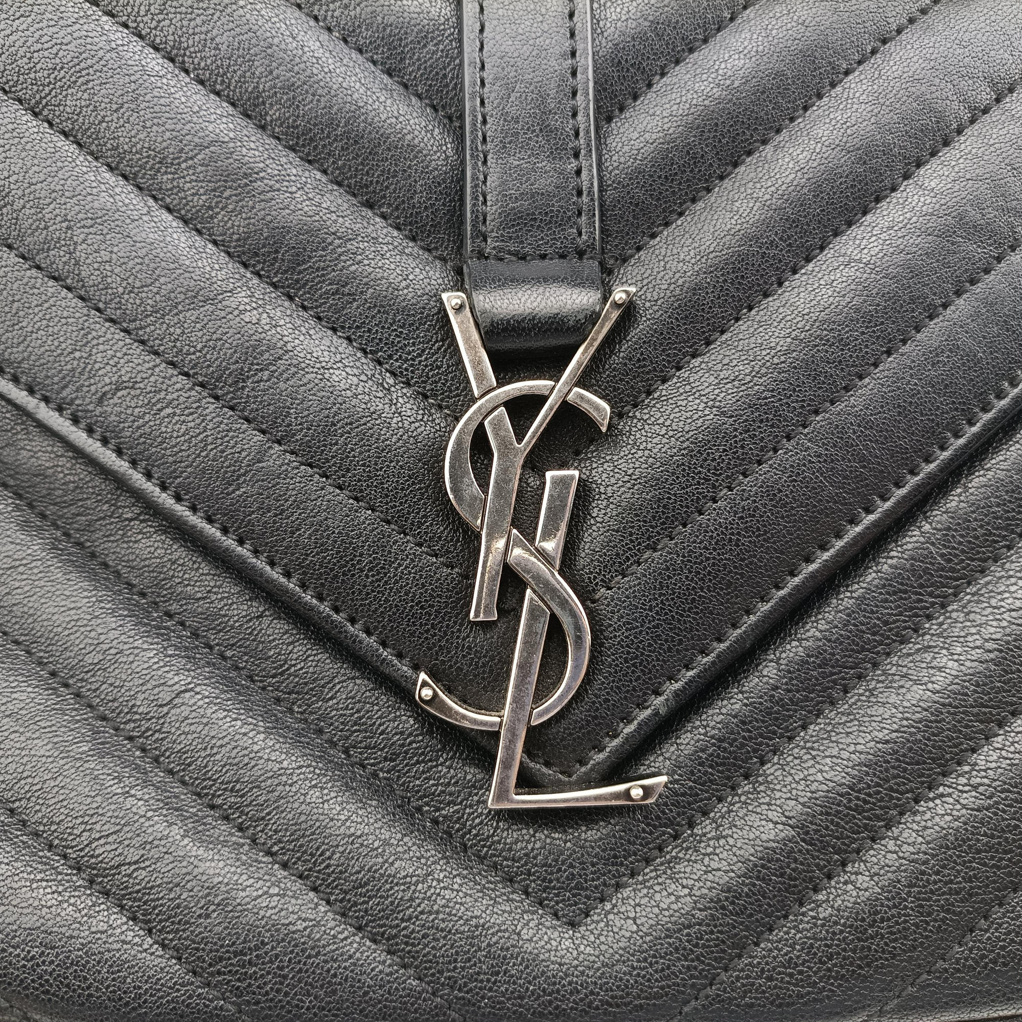 Pre-owned Yves Saint Laurent COLLEGE Black Leather 428056 shoulderbag | stylenewstar