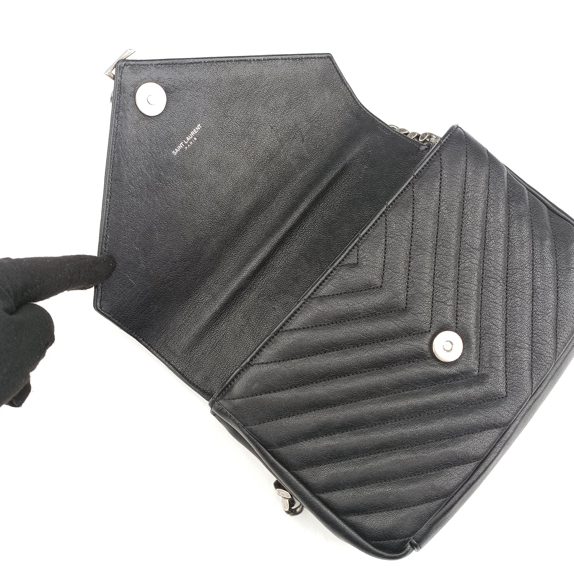 Pre-owned Yves Saint Laurent COLLEGE Black Leather 428056 shoulderbag | stylenewstar