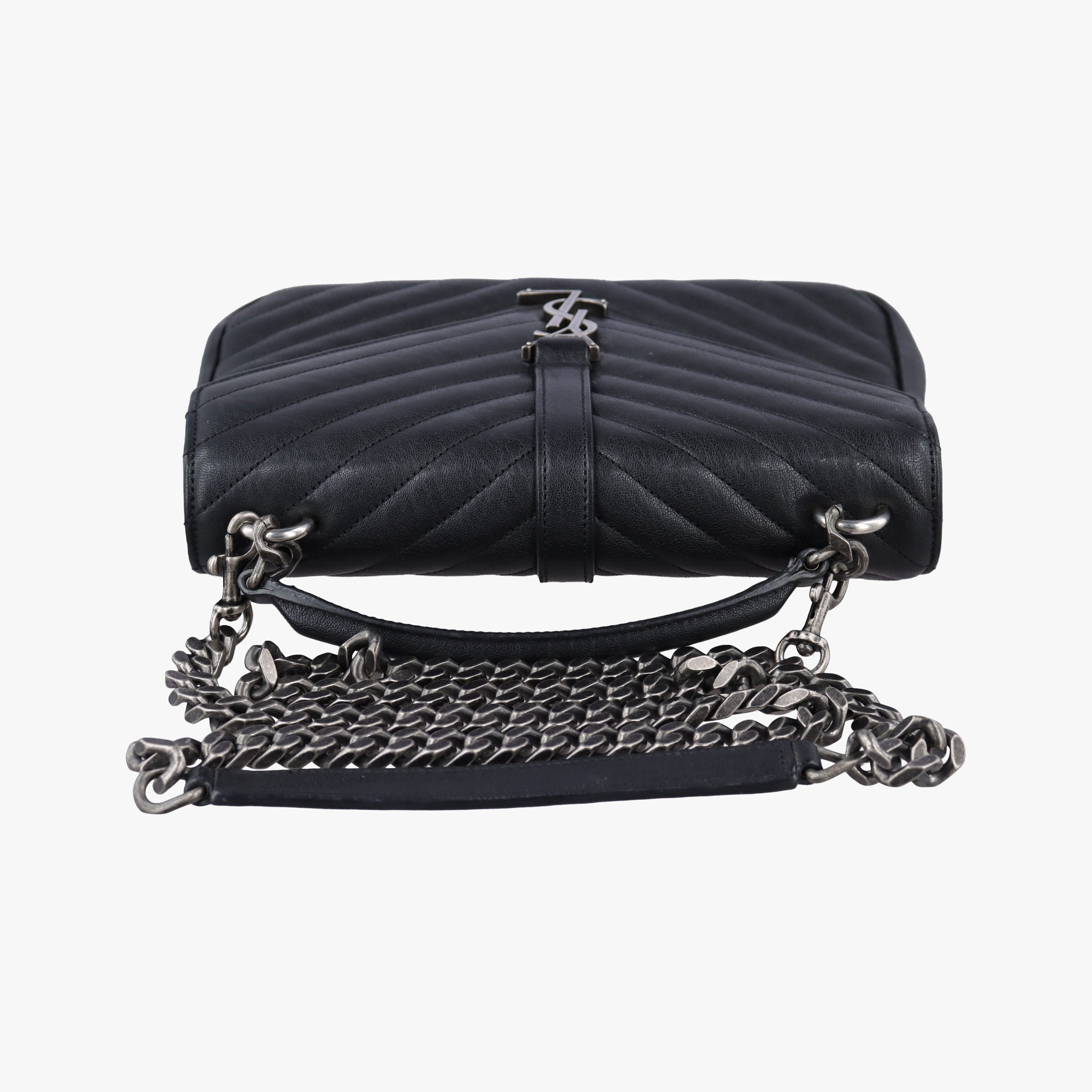 Pre-owned Yves Saint Laurent COLLEGE Black Leather 428056 shoulderbag | stylenewstar