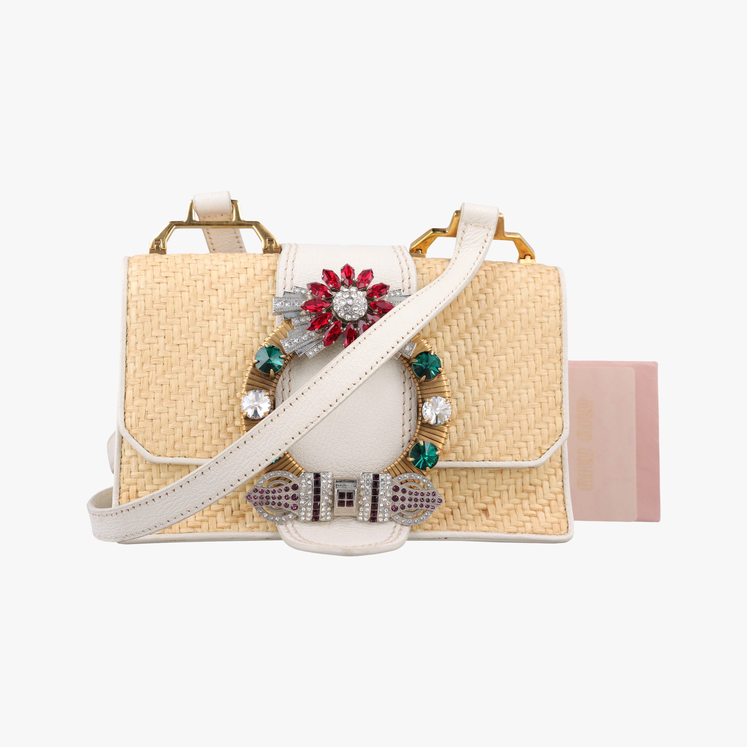 Pre-owned Miu Miu Miu Lady Natural × White Paglia × Madras Goat Leather  shoulderbag | stylenewstar