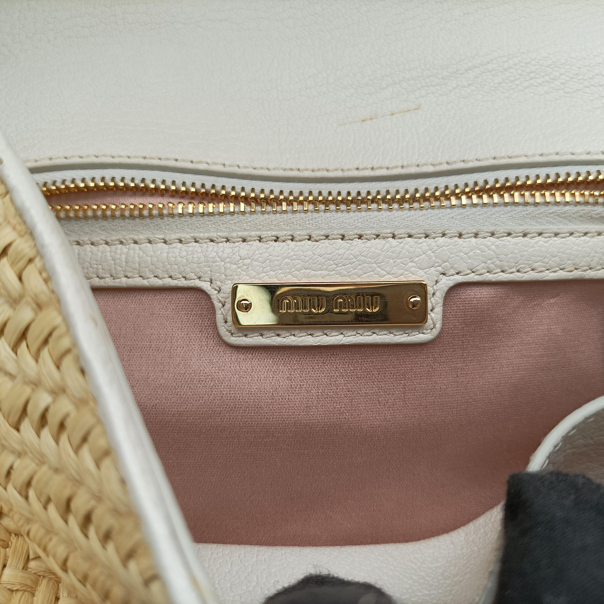 Pre-owned Miu Miu Miu Lady Natural × White Paglia × Madras Goat Leather  shoulderbag | stylenewstar