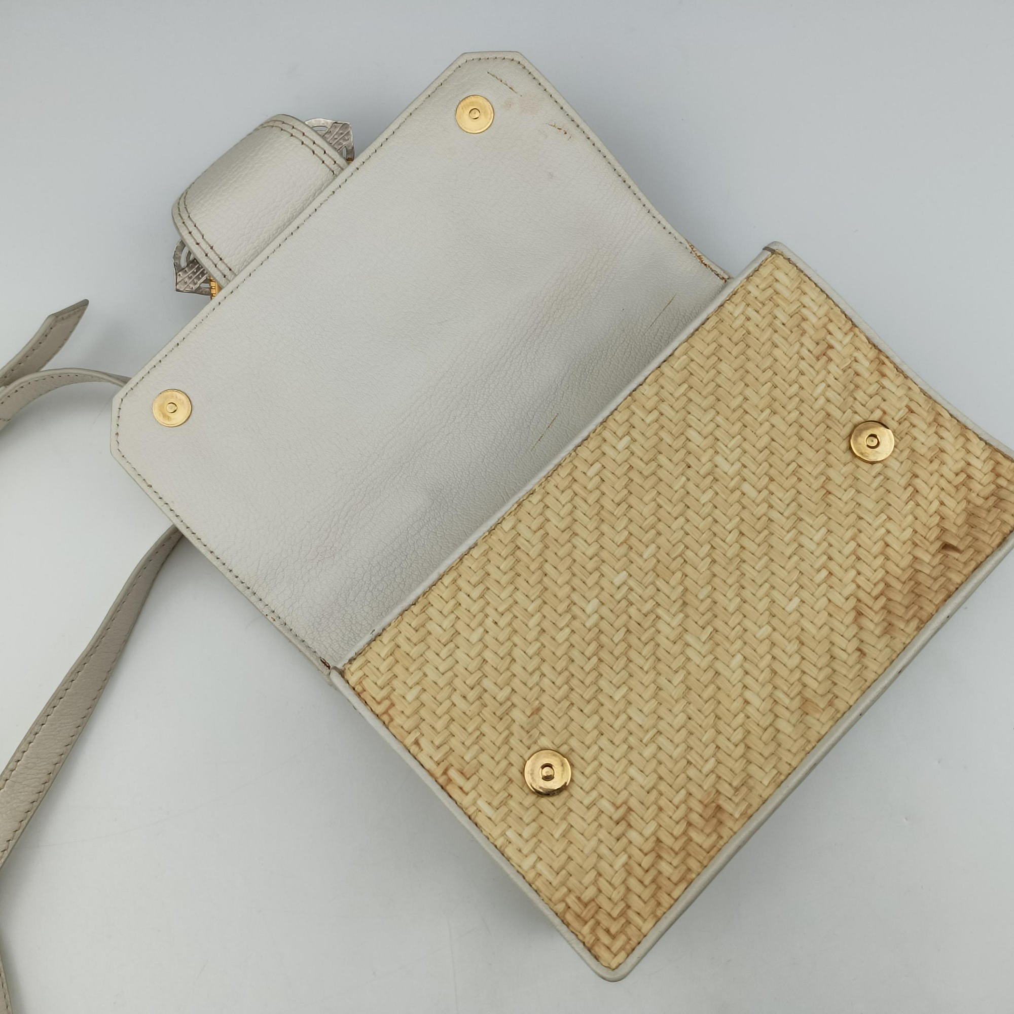 Pre-owned Miu Miu Miu Lady Natural × White Paglia × Madras Goat Leather  shoulderbag | stylenewstar