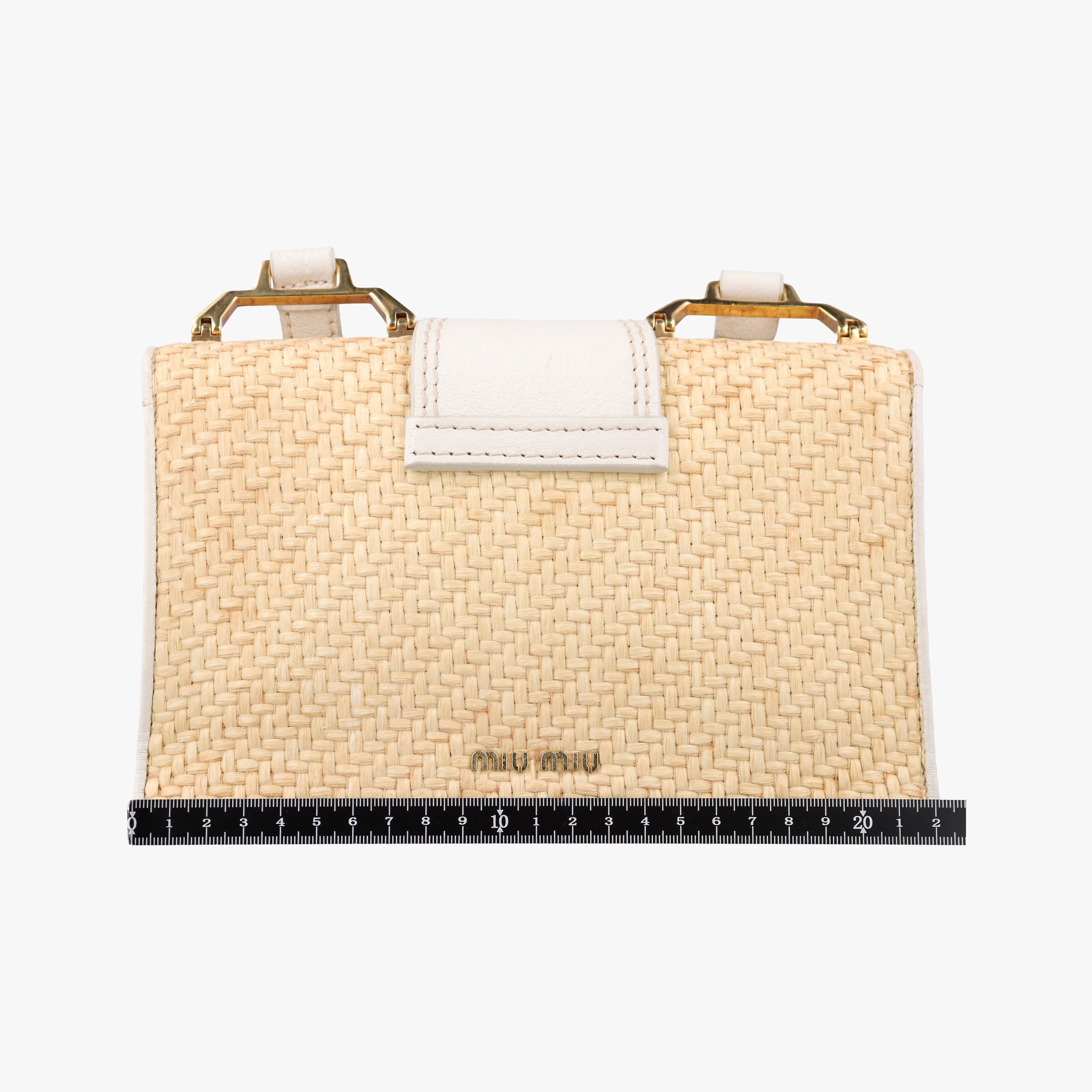 Pre-owned Miu Miu Miu Lady Natural × White Paglia × Madras Goat Leather  shoulderbag | stylenewstar
