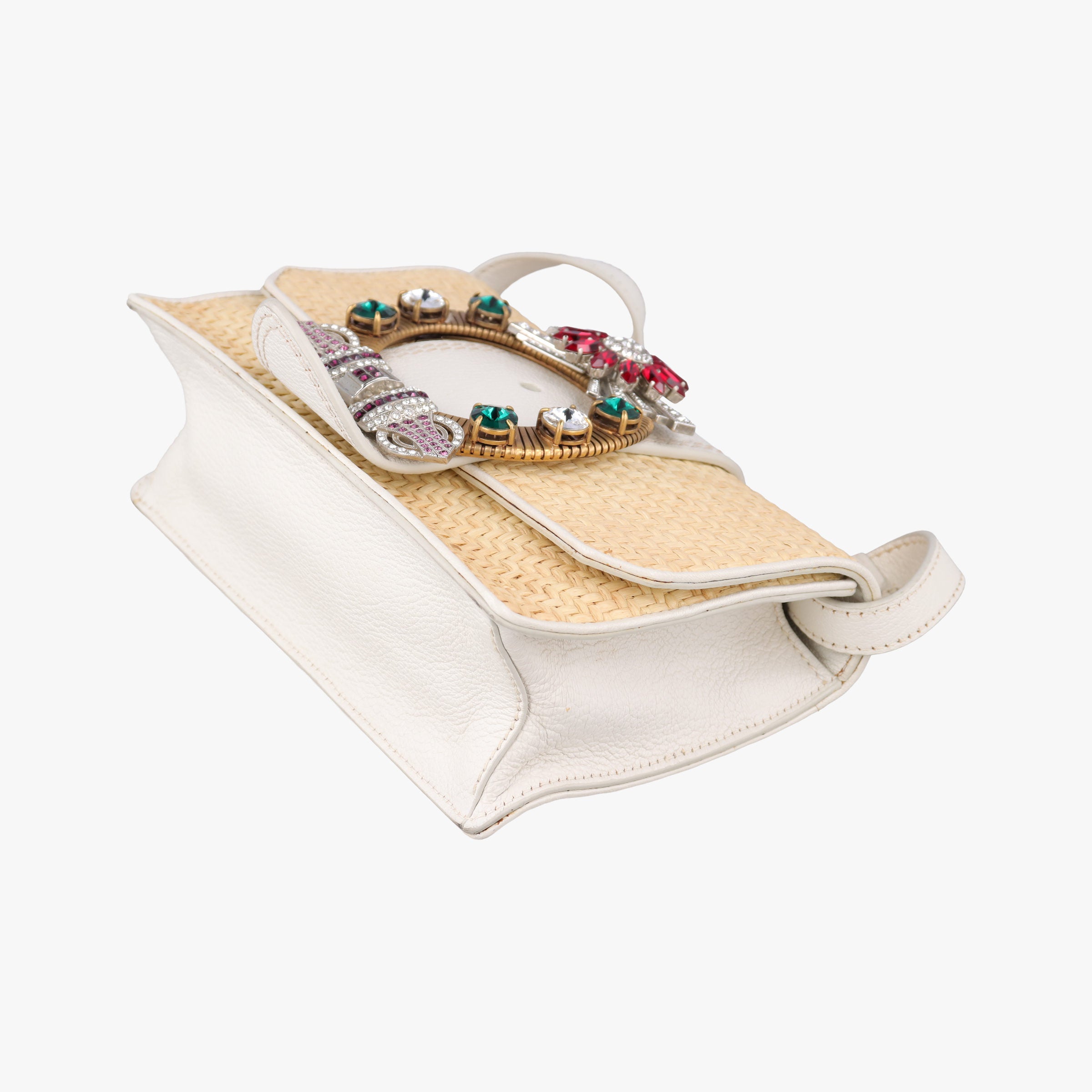 Pre-owned Miu Miu Miu Lady Natural × White Paglia × Madras Goat Leather  shoulderbag | stylenewstar