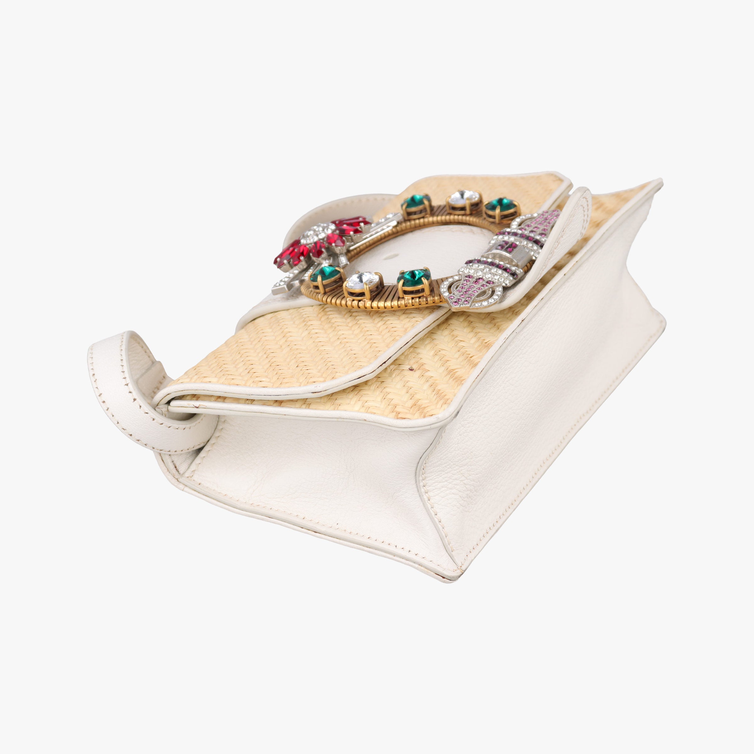 Pre-owned Miu Miu Miu Lady Natural × White Paglia × Madras Goat Leather  shoulderbag | stylenewstar