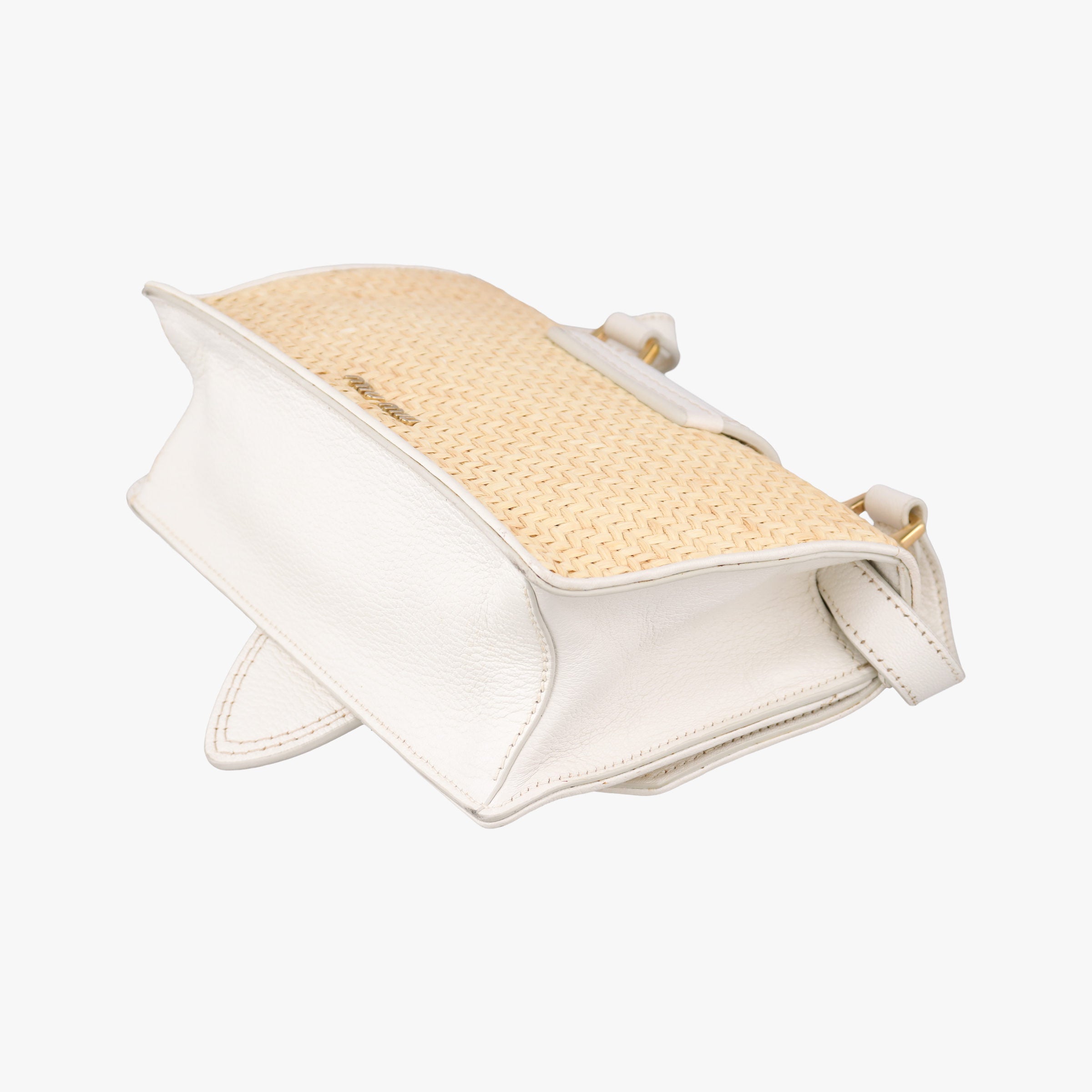 Pre-owned Miu Miu Miu Lady Natural × White Paglia × Madras Goat Leather  shoulderbag | stylenewstar