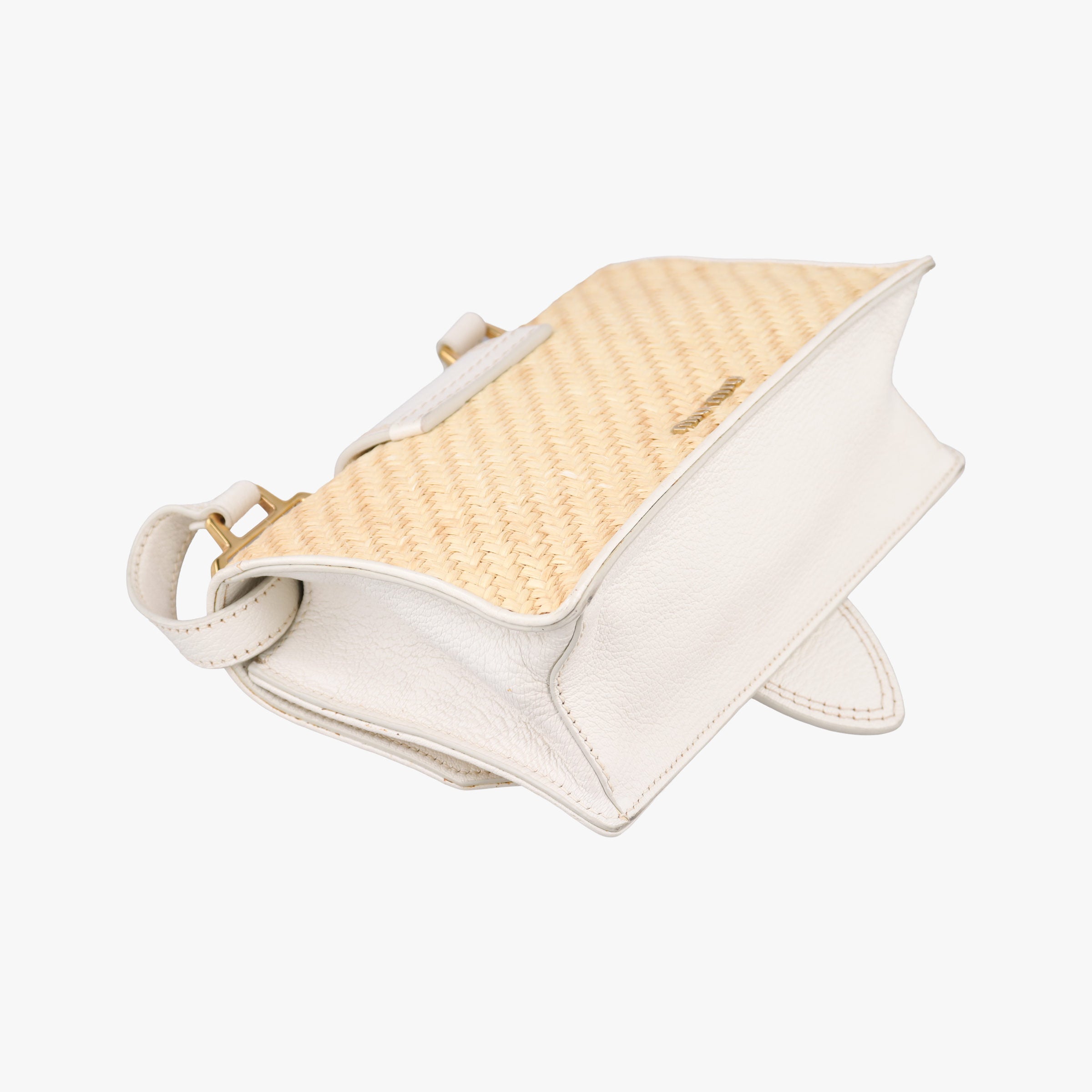 Pre-owned Miu Miu Miu Lady Natural × White Paglia × Madras Goat Leather  shoulderbag | stylenewstar