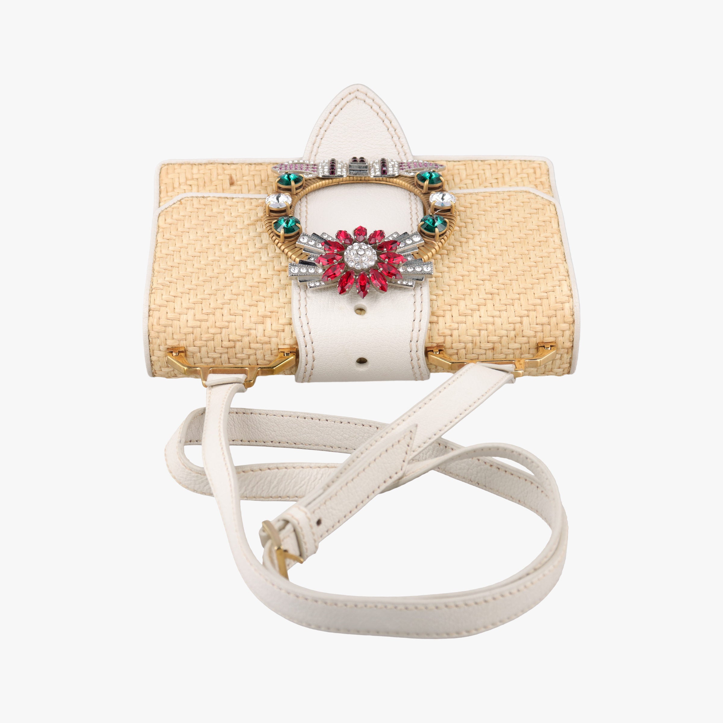 Pre-owned Miu Miu Miu Lady Natural × White Paglia × Madras Goat Leather  shoulderbag | stylenewstar