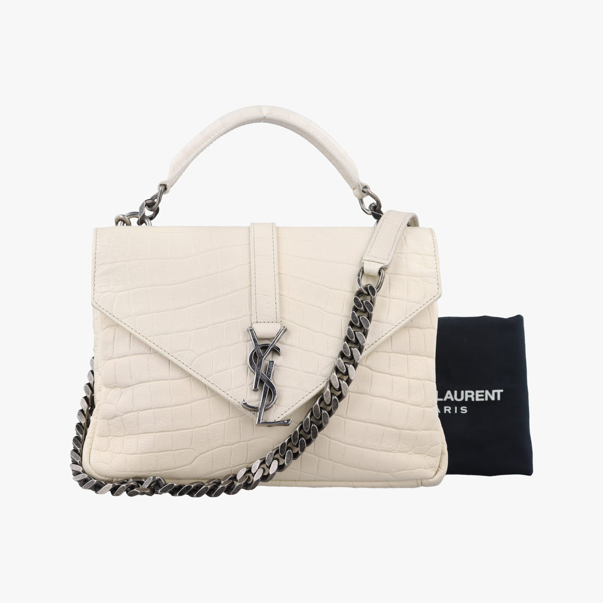 Pre-owned Yves Saint Laurent COLLEGE White Leather 428101 shoulderbag | stylenewstar