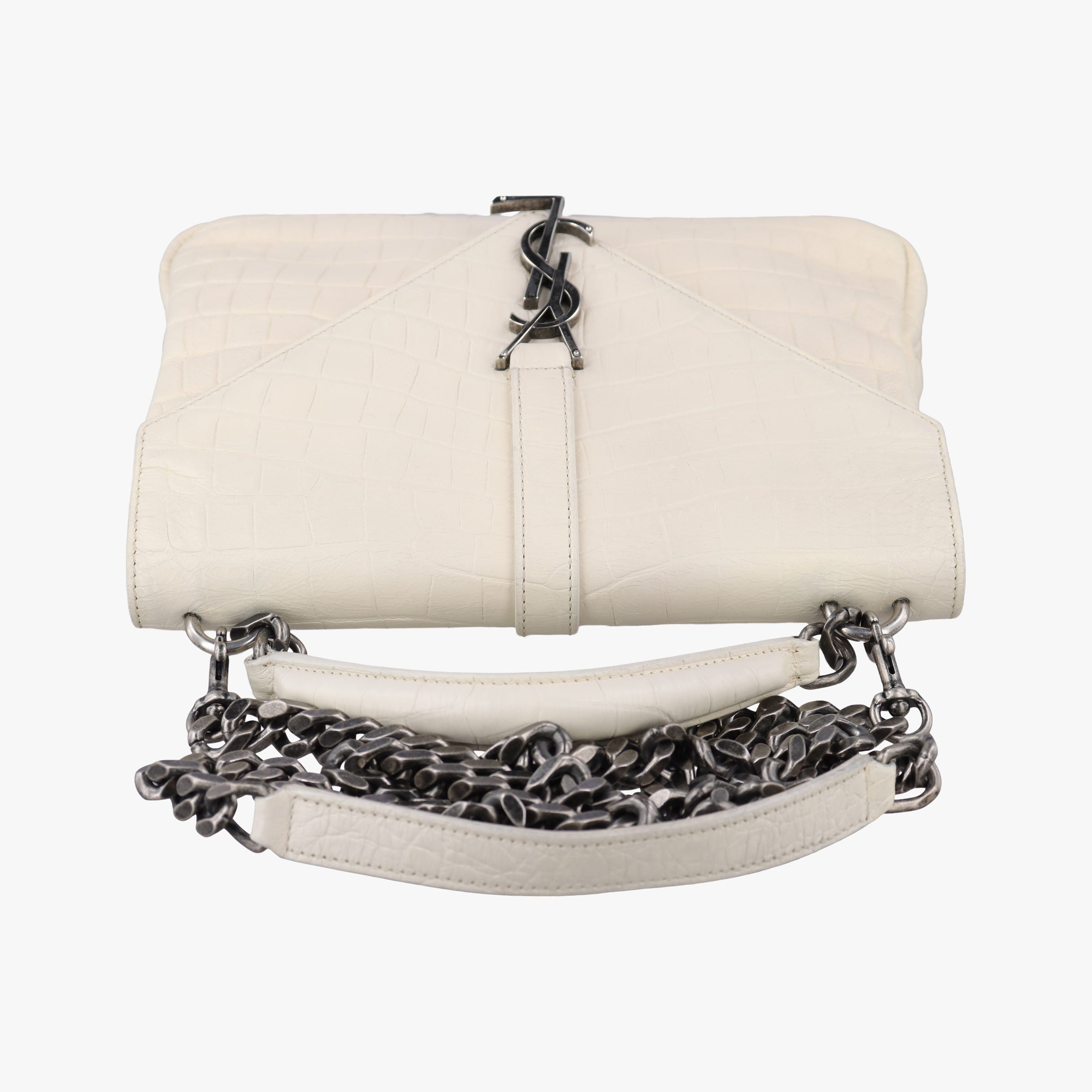 Pre-owned Yves Saint Laurent COLLEGE White Leather 428101 shoulderbag | stylenewstar
