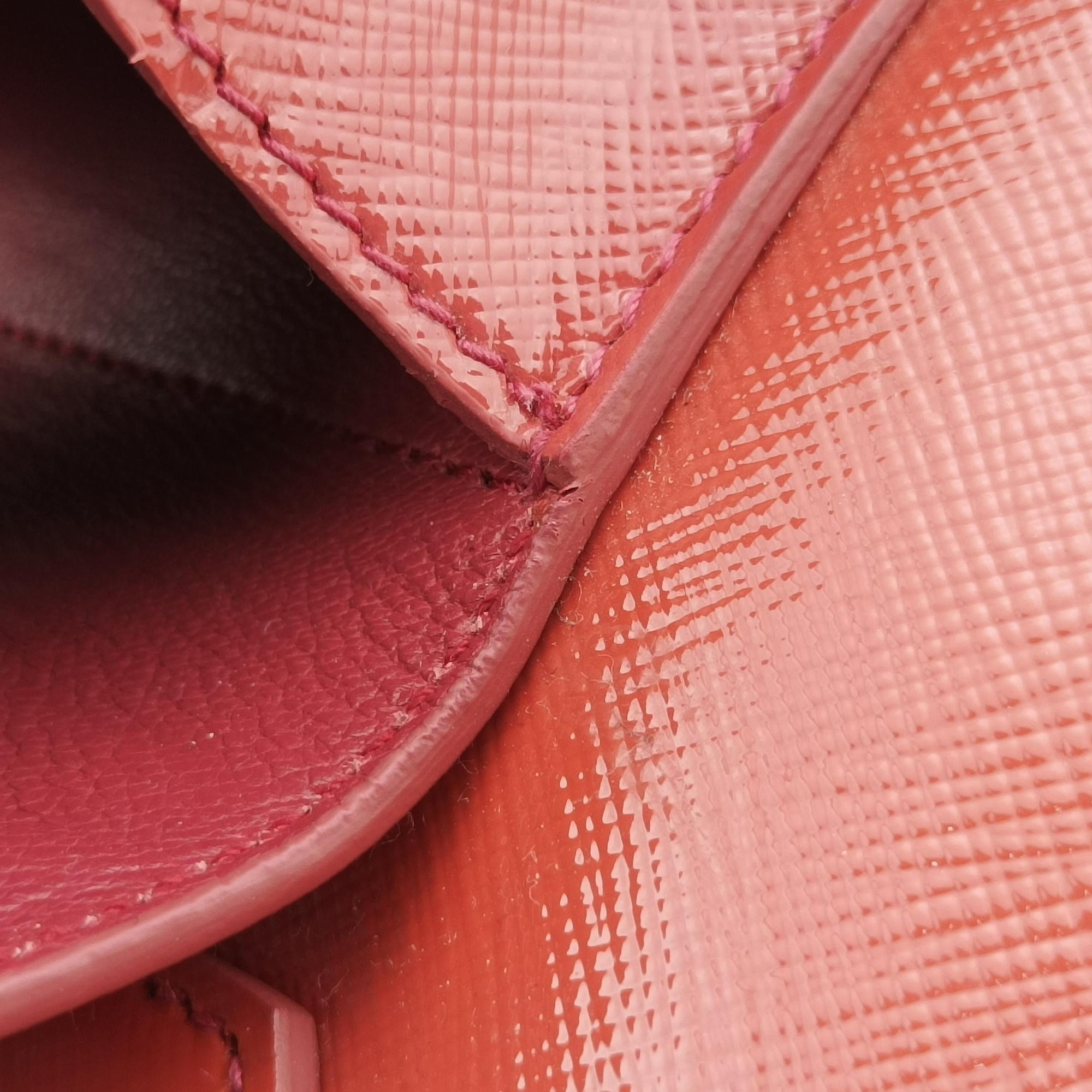 Pre-owned Prada Galleria Front Pocket Orange Patent BN2674 shoulderbag | stylenewstar