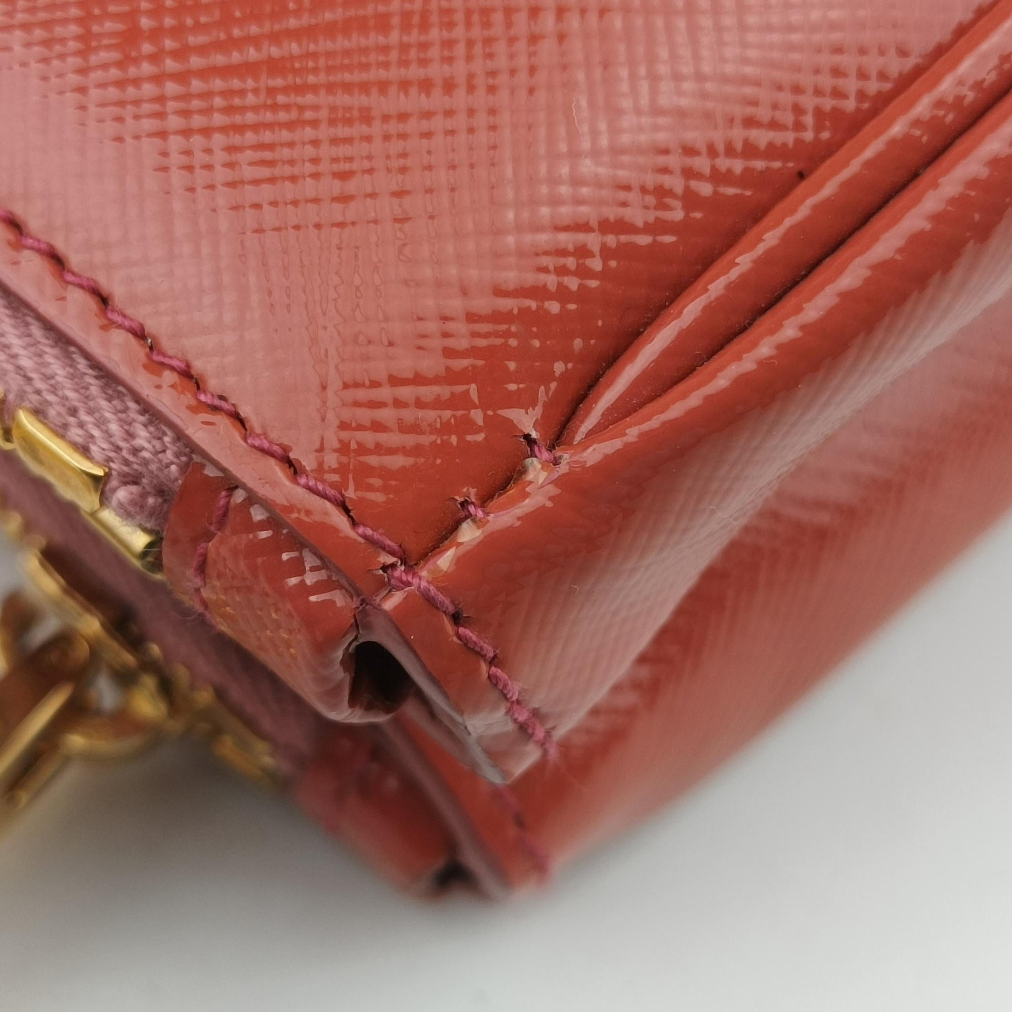 Pre-owned Prada Galleria Front Pocket Orange Patent BN2674 shoulderbag | stylenewstar