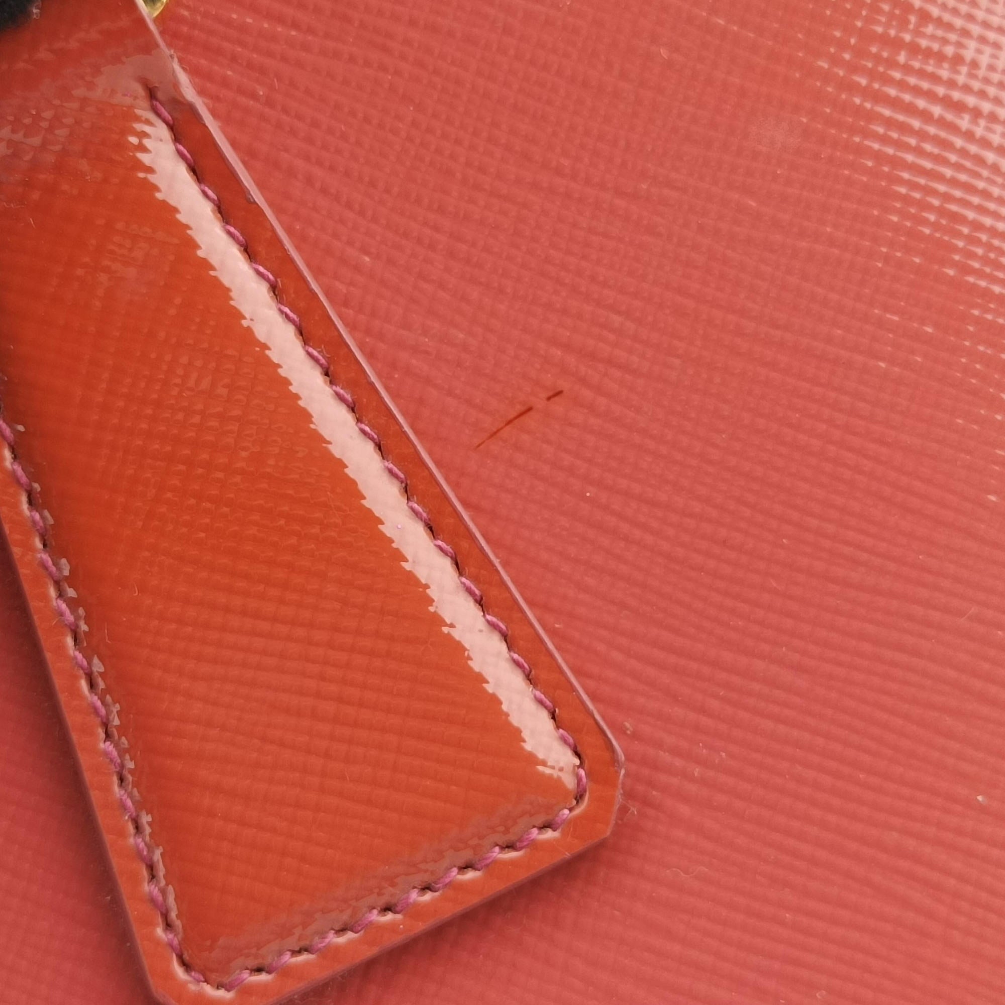 Pre-owned Prada Galleria Front Pocket Orange Patent BN2674 shoulderbag | stylenewstar