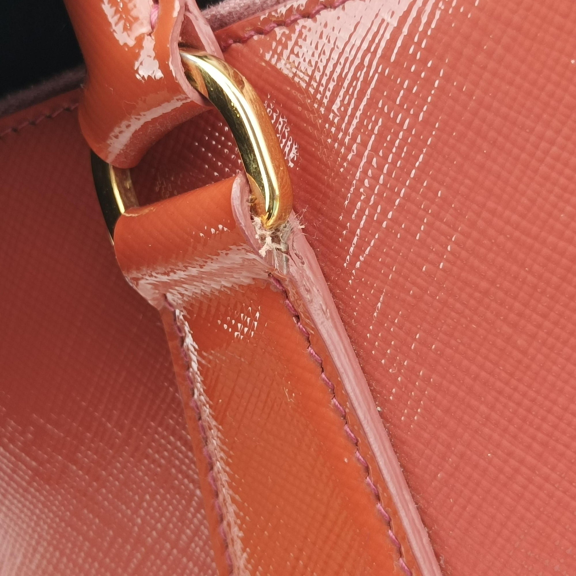 Pre-owned Prada Galleria Front Pocket Orange Patent BN2674 shoulderbag | stylenewstar