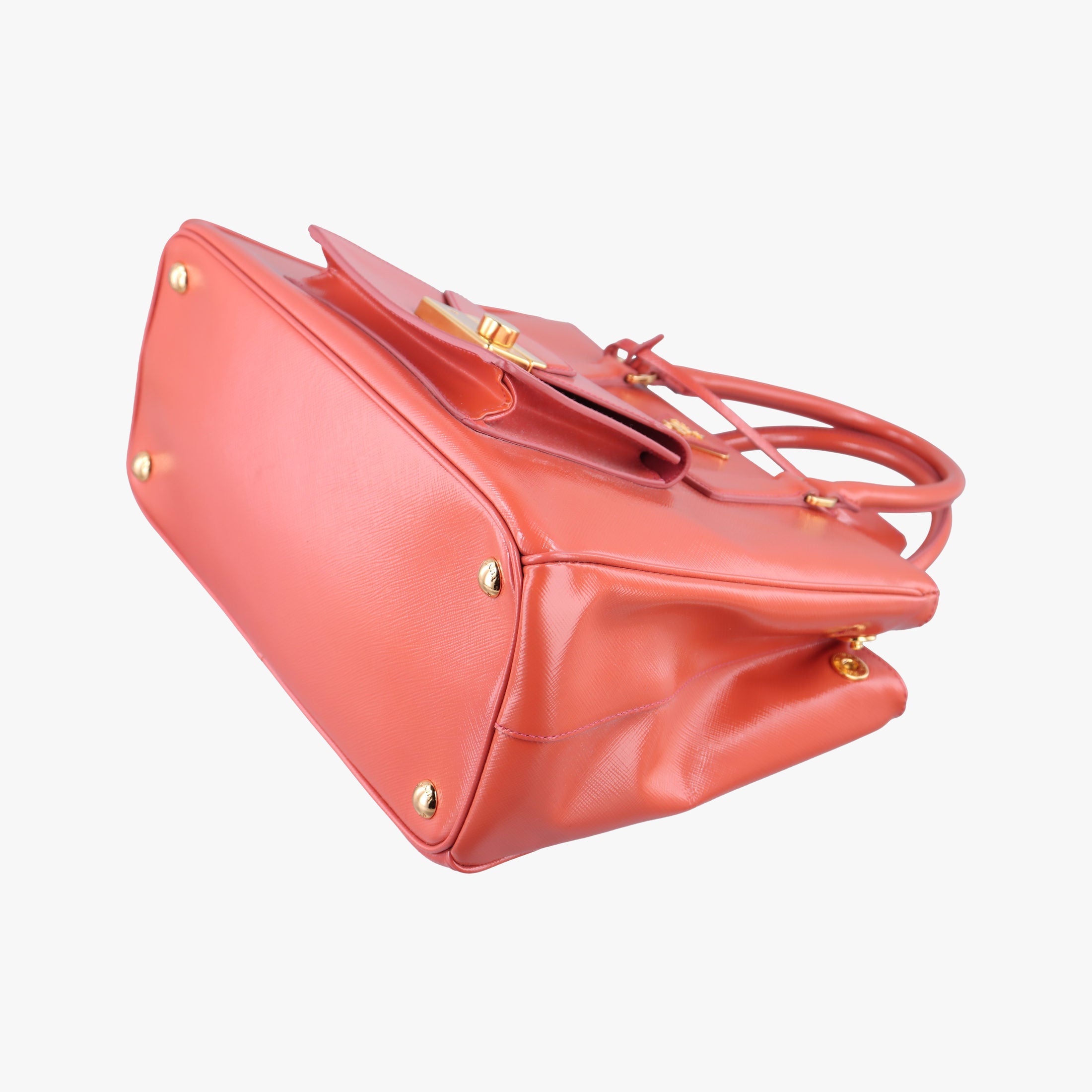 Pre-owned Prada Galleria Front Pocket Orange Patent BN2674 shoulderbag | stylenewstar