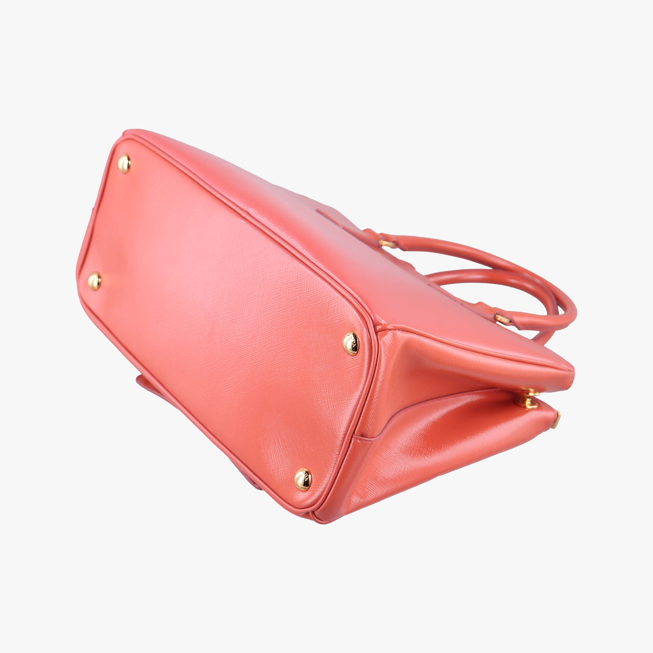 Pre-owned Prada Galleria Front Pocket Orange Patent BN2674 shoulderbag | stylenewstar