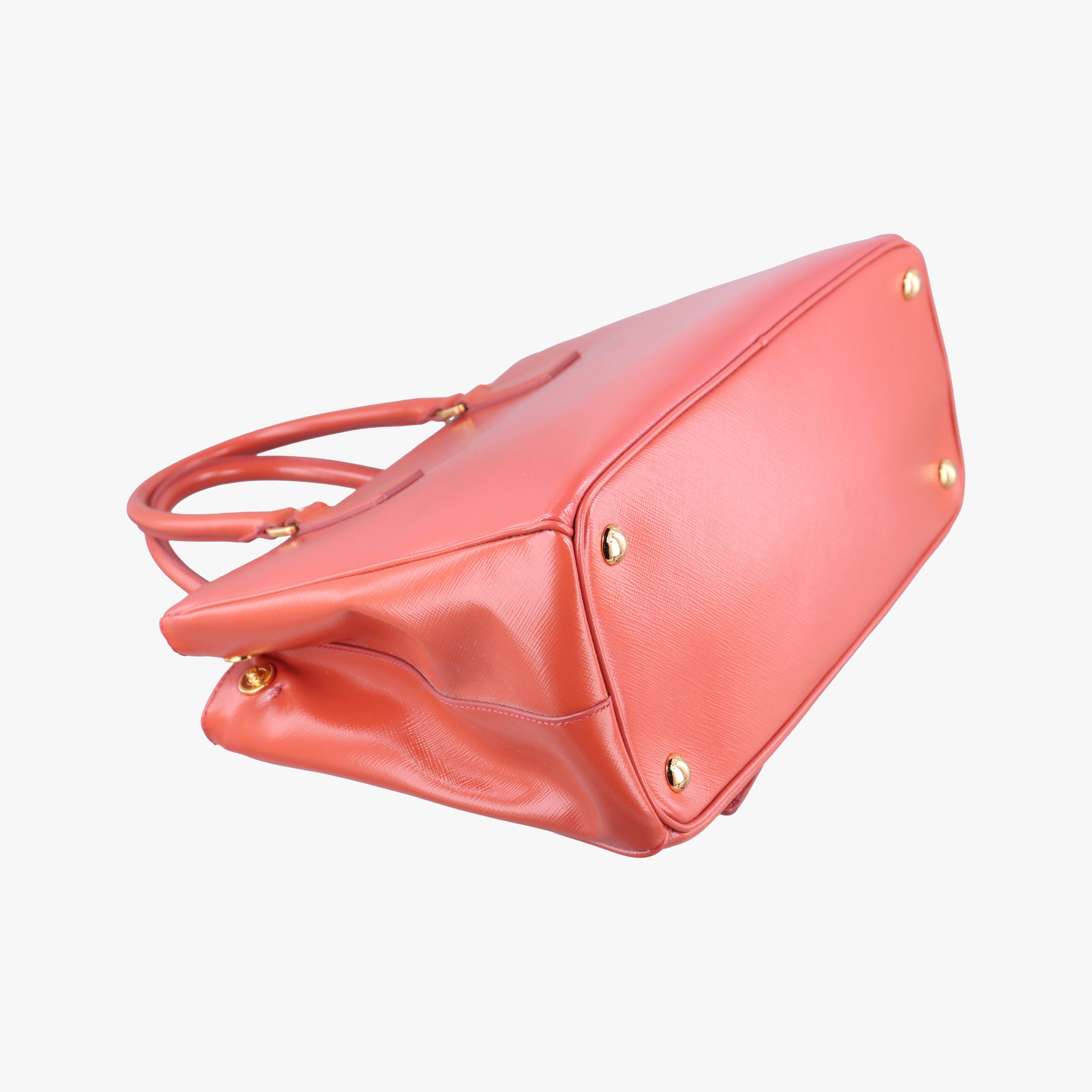 Pre-owned Prada Galleria Front Pocket Orange Patent BN2674 shoulderbag | stylenewstar