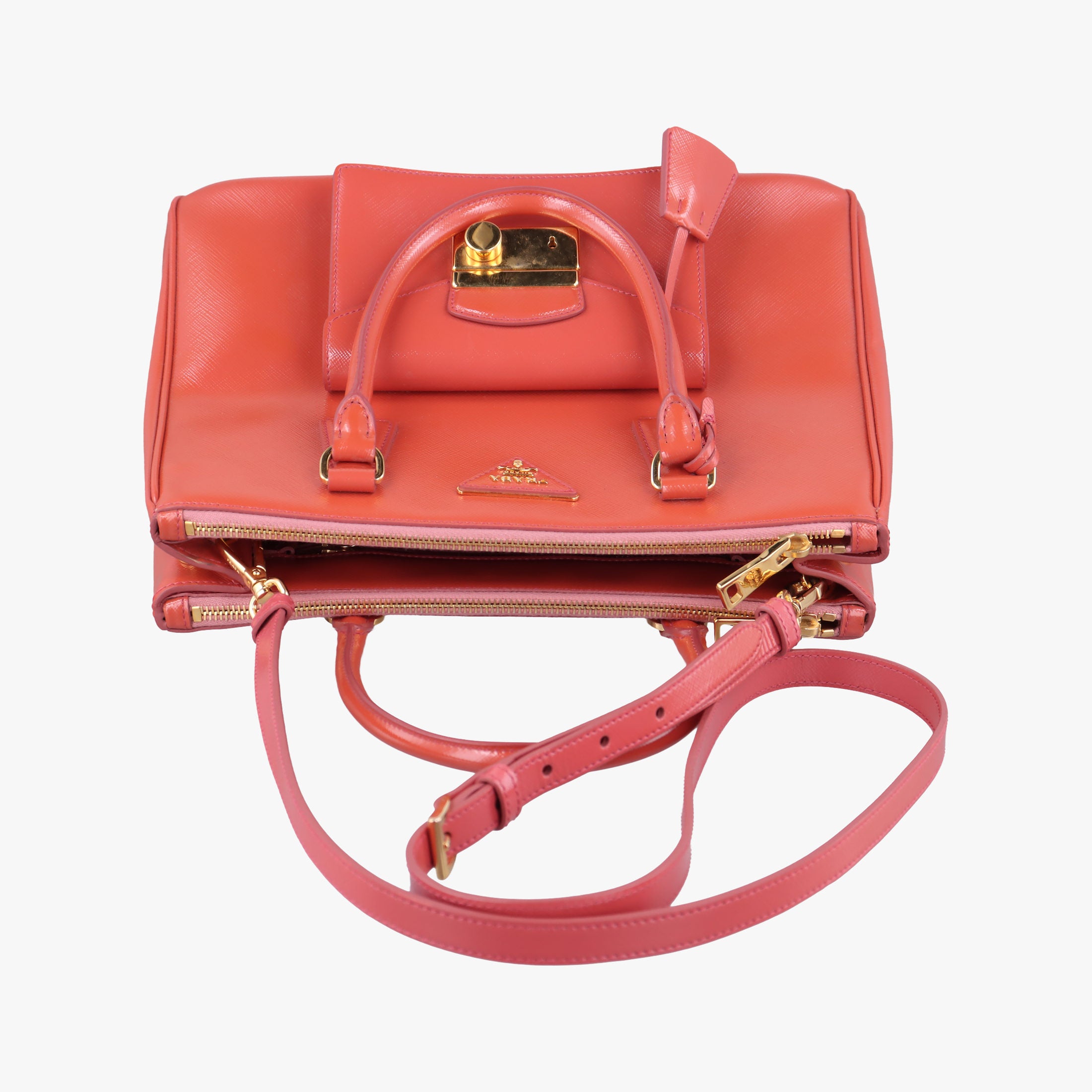 Pre-owned Prada Galleria Front Pocket Orange Patent BN2674 shoulderbag | stylenewstar