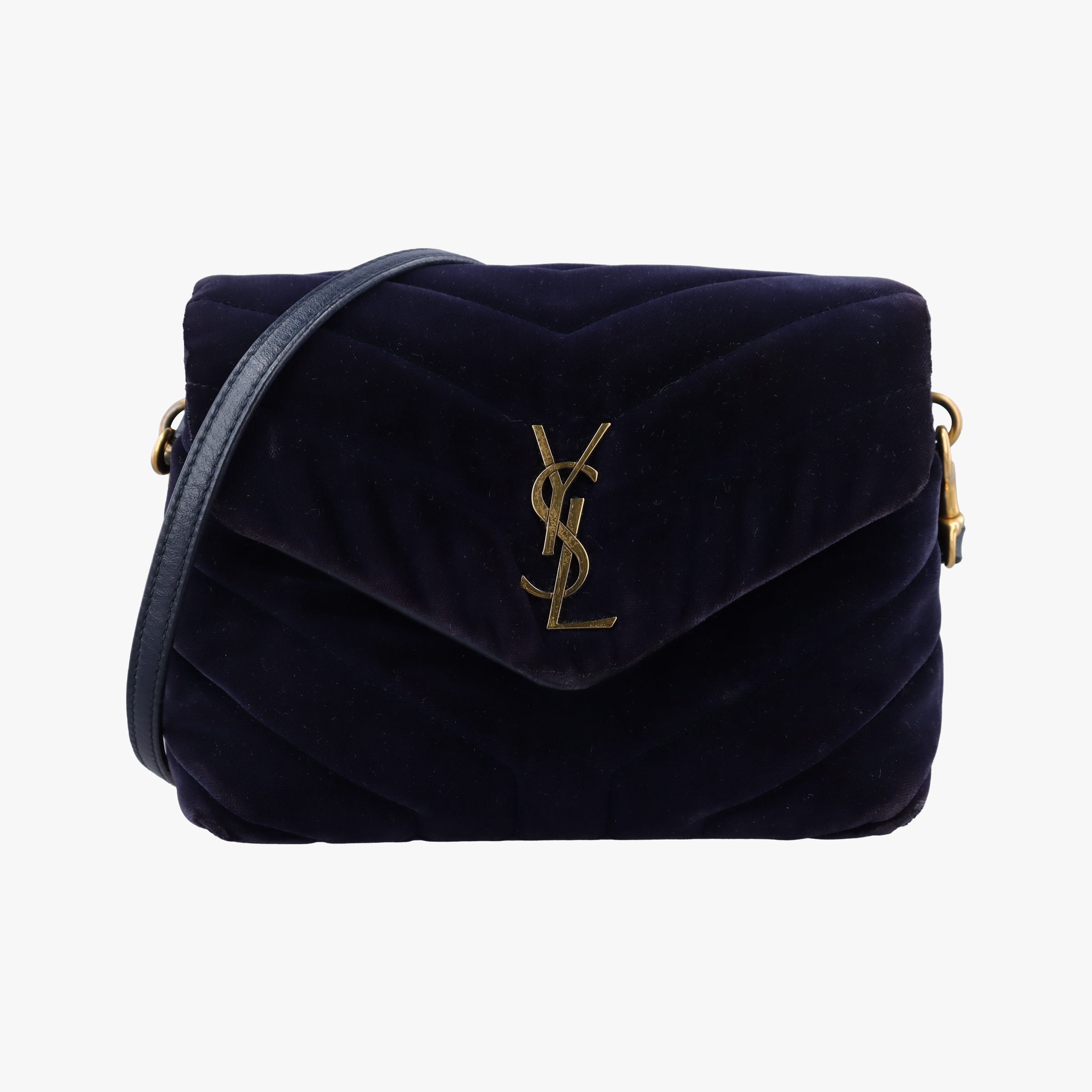 Vintage Yves Saint Laurent Monogram Lulutoy Navy velour 467072 shoulderbag | stylenewstar