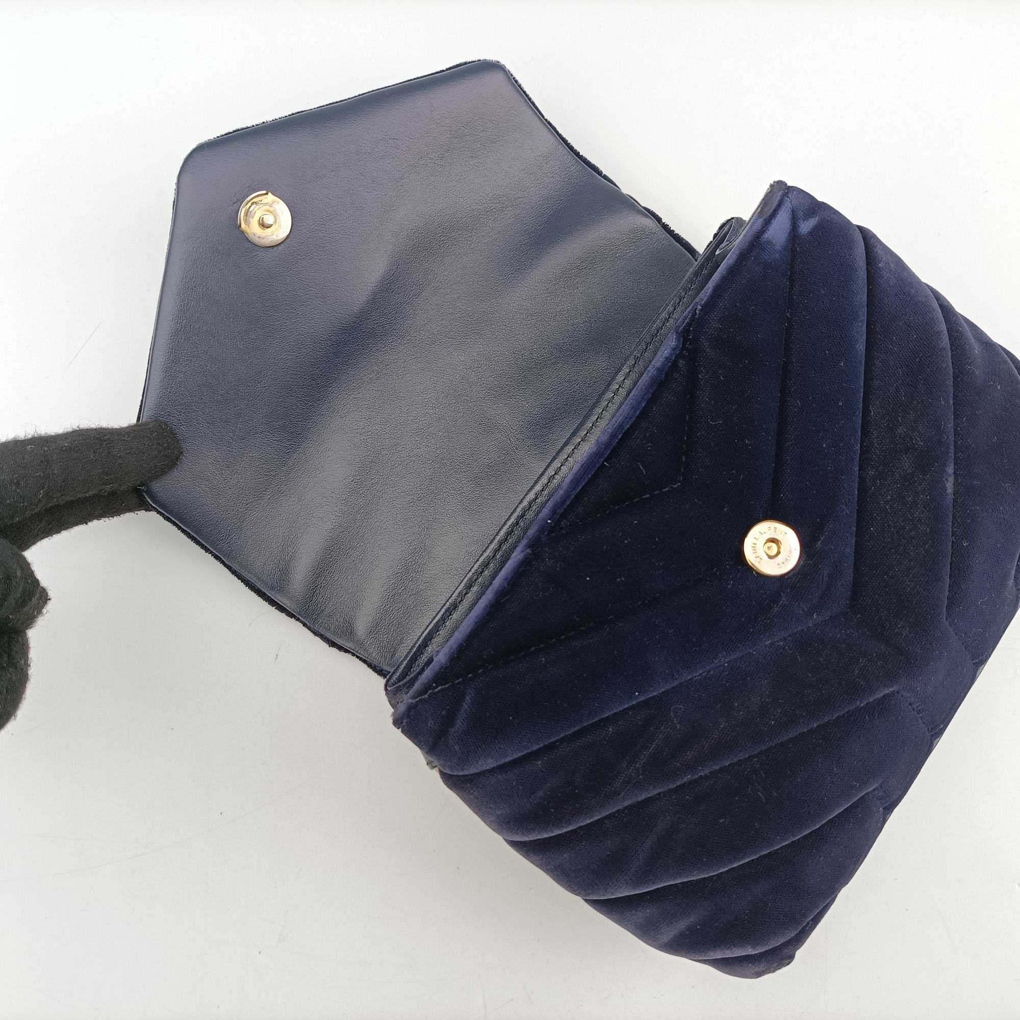 Vintage Yves Saint Laurent Monogram Lulutoy Navy velour 467072 shoulderbag | stylenewstar