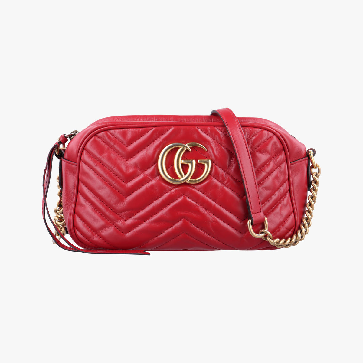 Pre-owned Gucci GG Marmont Red Leather 447632 shoulderbag | stylenewstar
