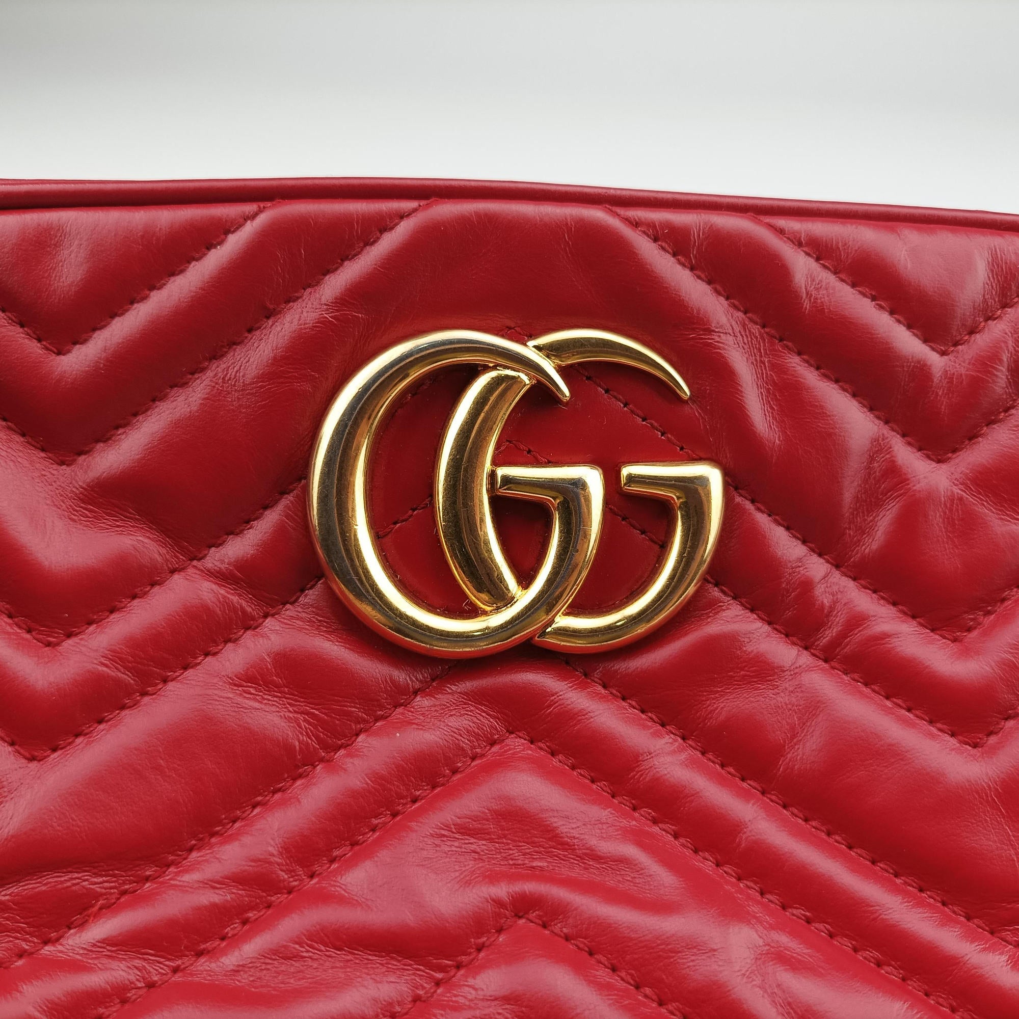 Pre-owned Gucci GG Marmont Red Leather 447632 shoulderbag | stylenewstar