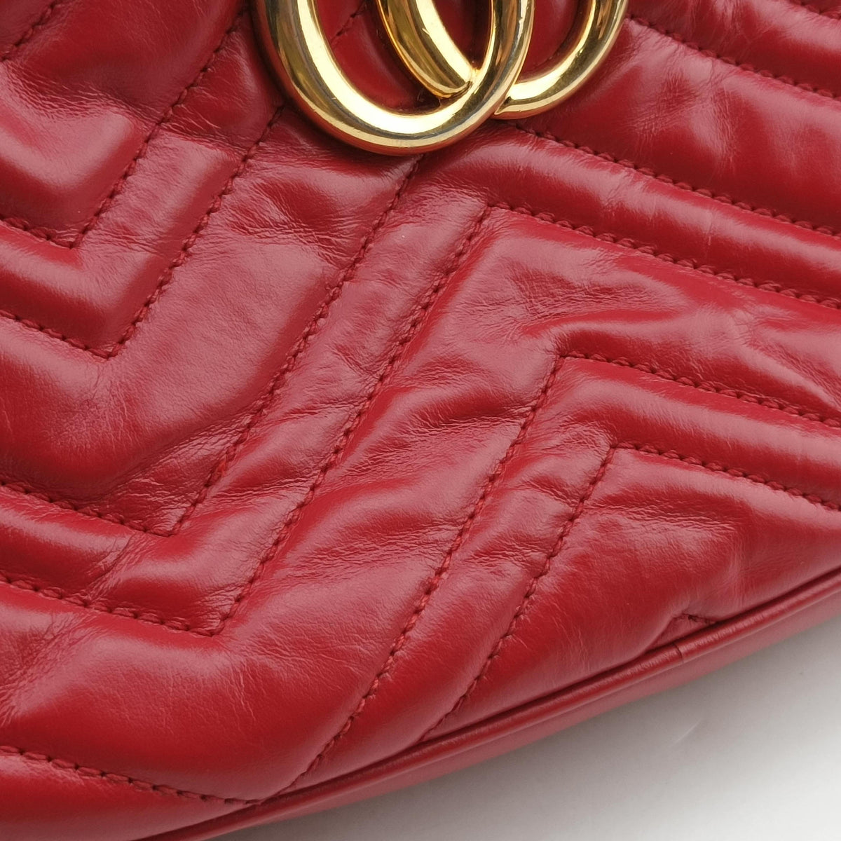 Pre-owned Gucci GG Marmont Red Leather 447632 shoulderbag | stylenewstar