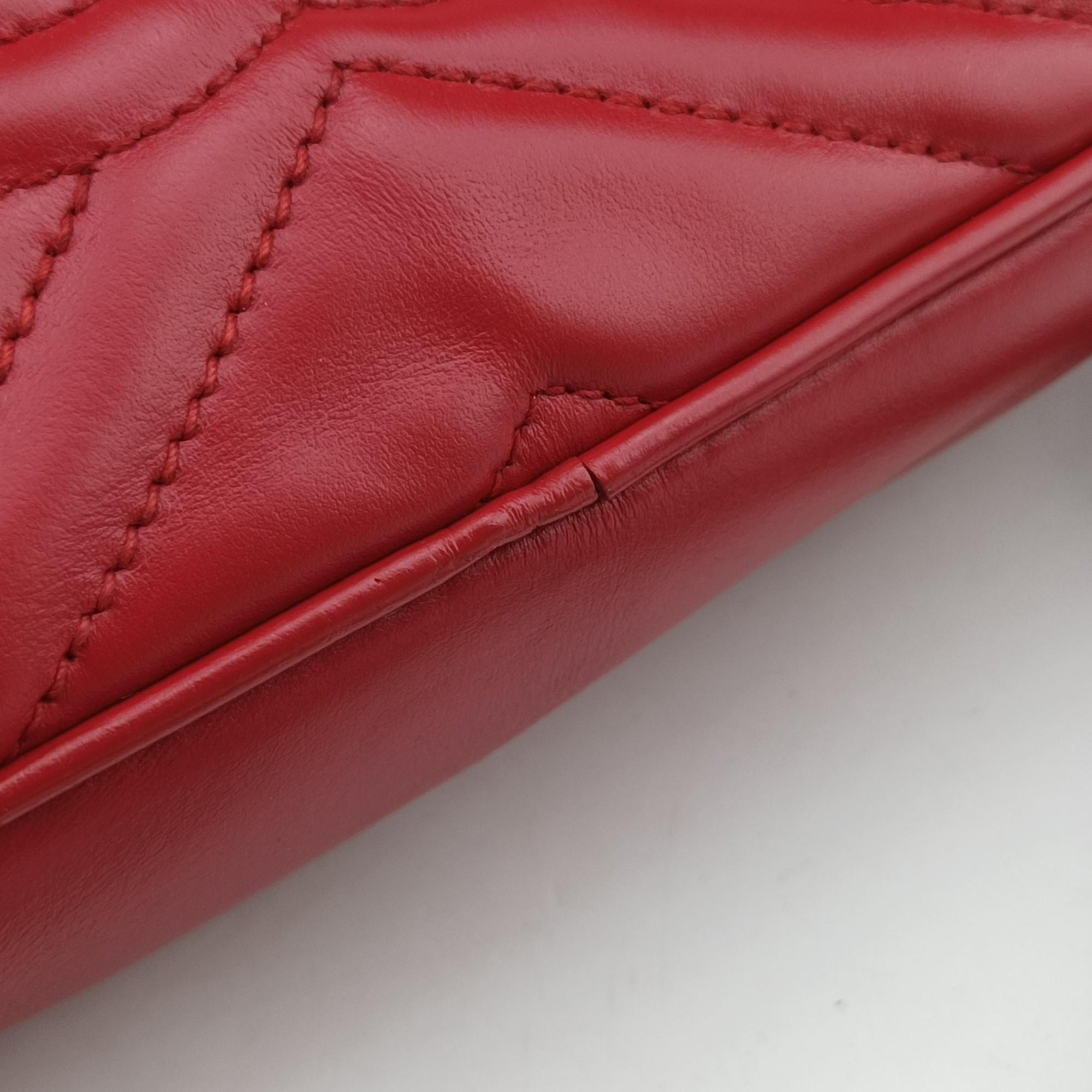 Pre-owned Gucci GG Marmont Red Leather 447632 shoulderbag | stylenewstar