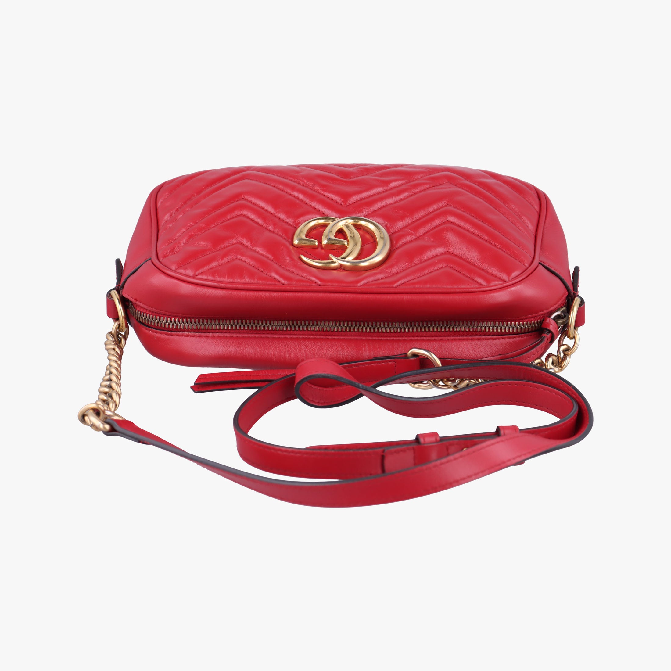 Pre-owned Gucci GG Marmont Red Leather 447632 shoulderbag | stylenewstar