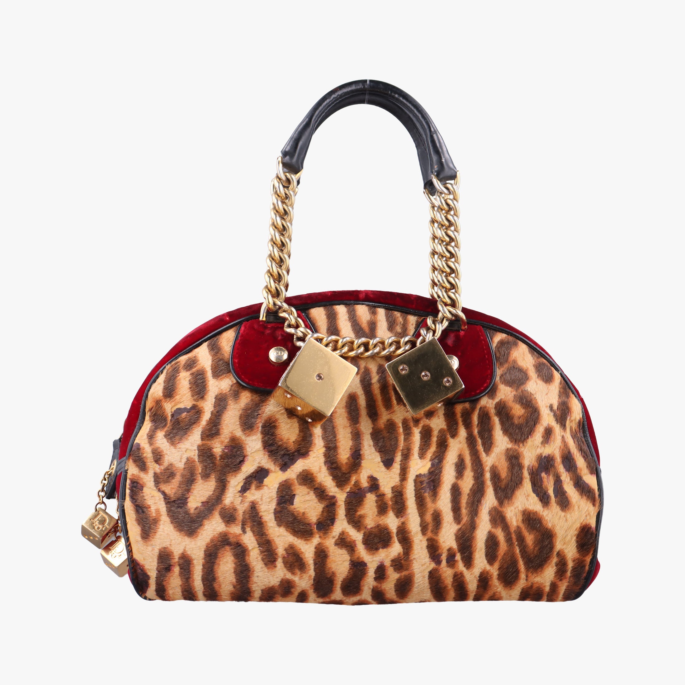 Secondhand Christian Dior Dice Leopard Bowler Multicolour ponyhair×velour×patent  handbag | stylenewstar