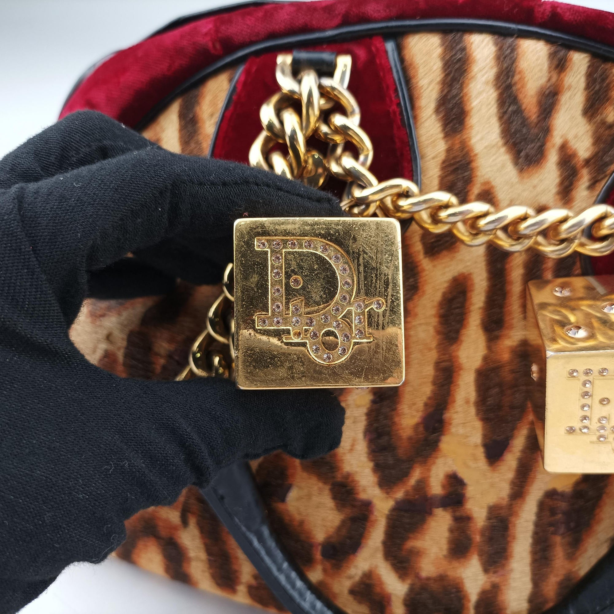 Secondhand Christian Dior Dice Leopard Bowler Multicolour ponyhair×velour×patent  handbag | stylenewstar