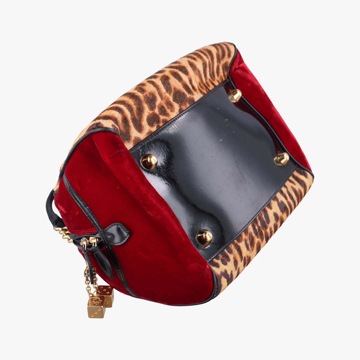 Secondhand Christian Dior Dice Leopard Bowler Multicolour ponyhair×velour×patent  handbag | stylenewstar