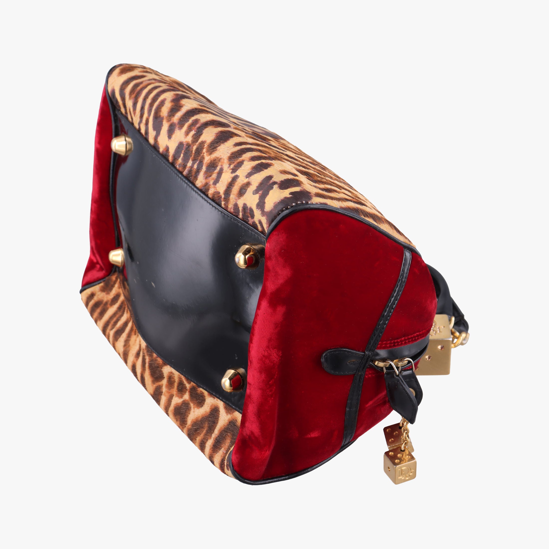 Secondhand Christian Dior Dice Leopard Bowler Multicolour ponyhair×velour×patent  handbag | stylenewstar