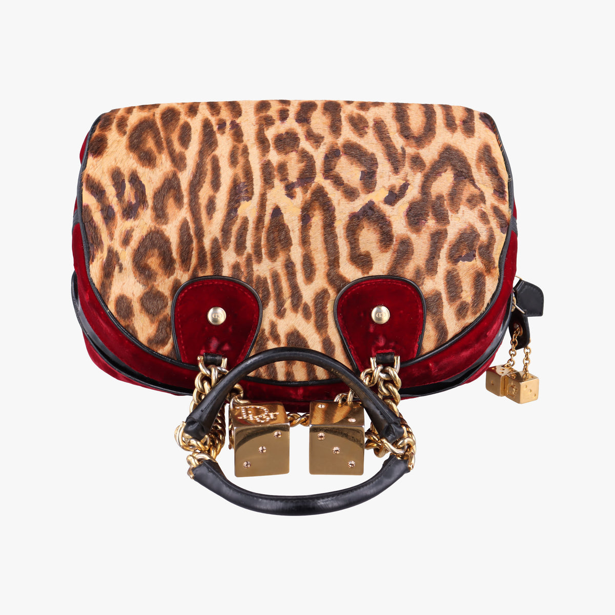 Secondhand Christian Dior Dice Leopard Bowler Multicolour ponyhair×velour×patent  handbag | stylenewstar