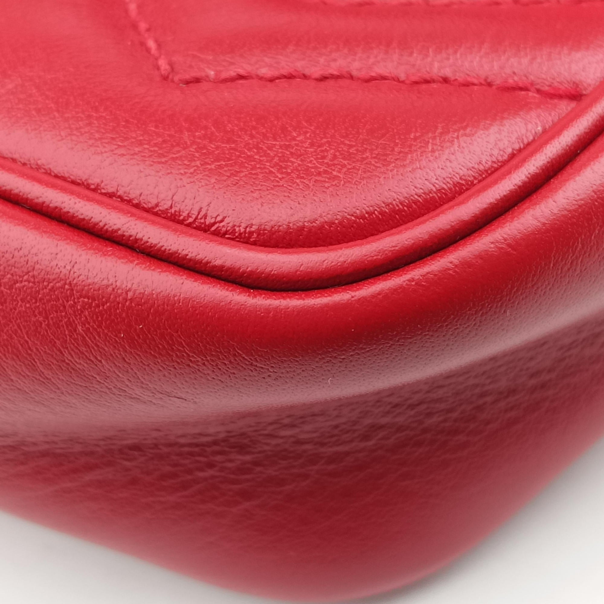 Pre-owned Gucci GG Marmont Red Leather 476433 shoulderbag | stylenewstar