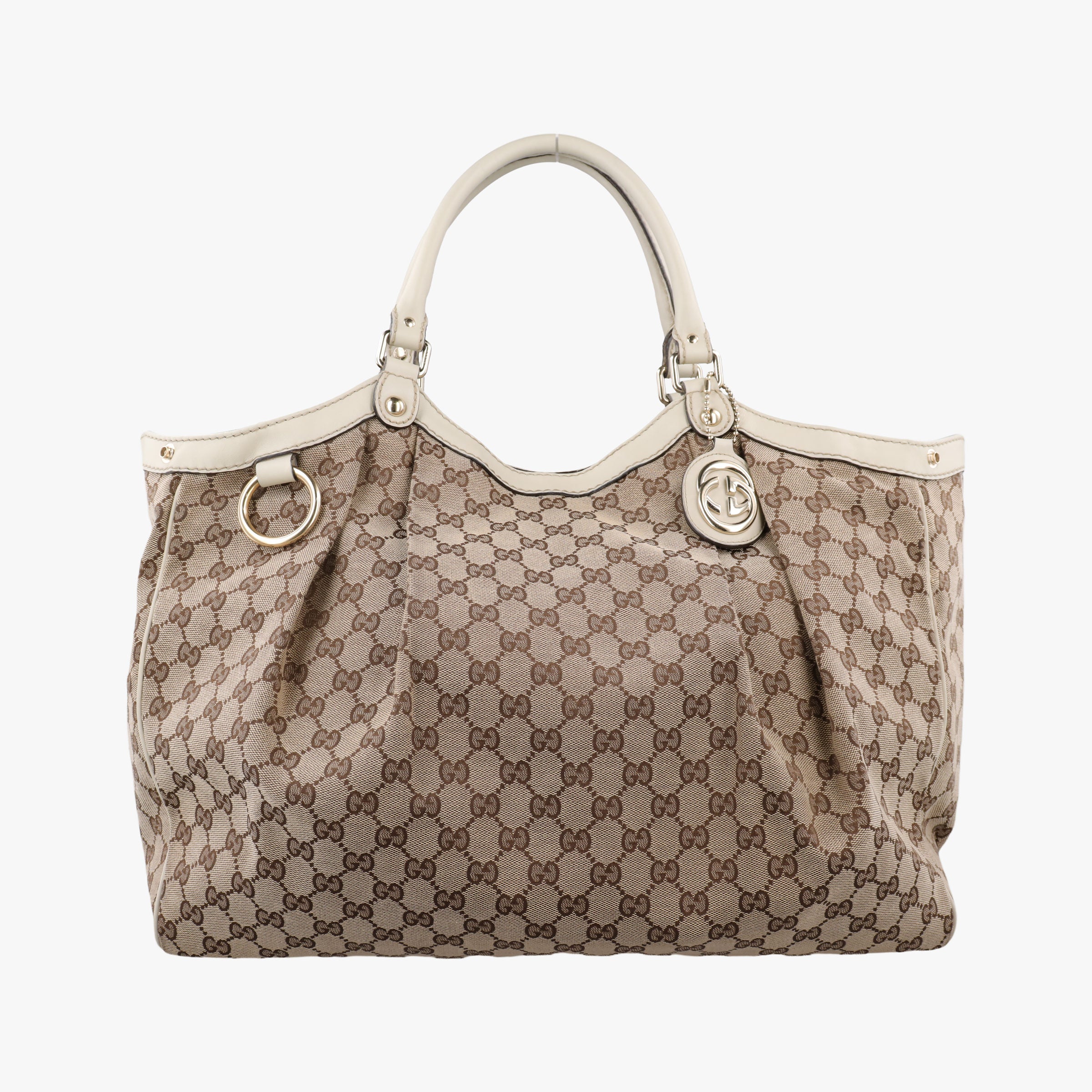 Pre-owned Gucci Sukey White×Beige canvas×leather 211943 handbag | stylenewstar