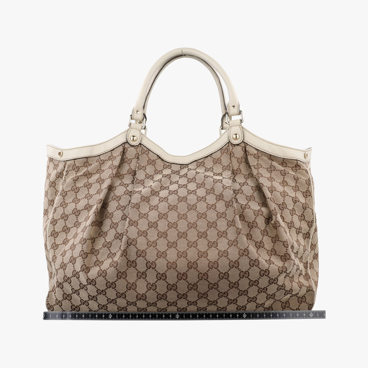 Pre-owned Gucci Sukey White×Beige canvas×leather 211943 handbag | stylenewstar
