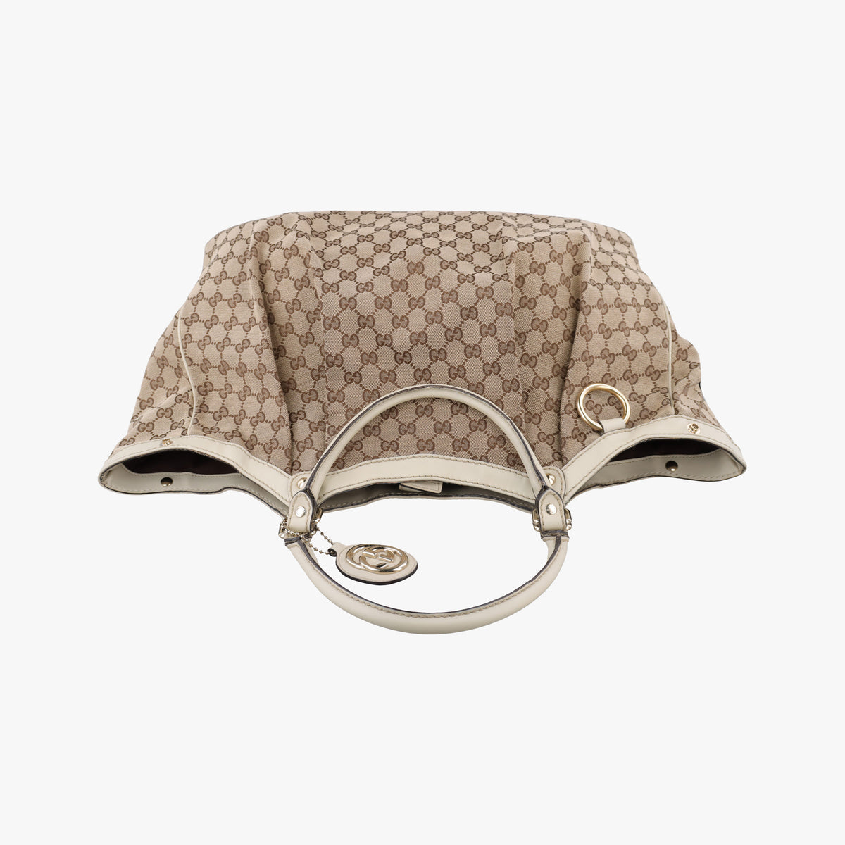 Pre-owned Gucci Sukey White×Beige canvas×leather 211943 handbag | stylenewstar