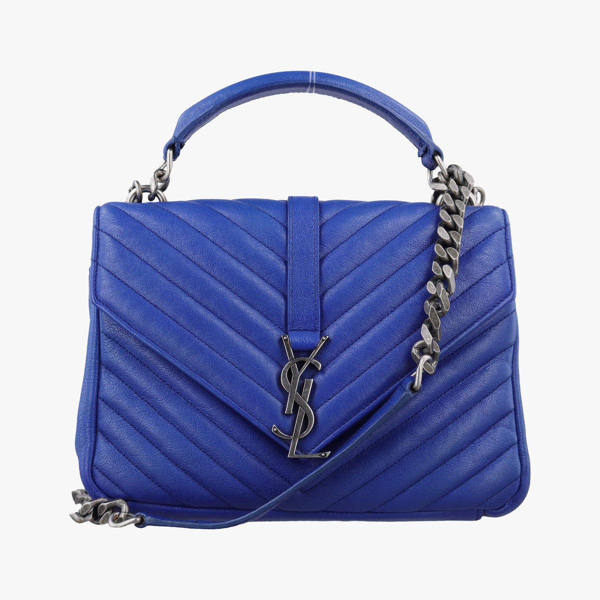 Pre-owned Yves Saint Laurent COLLEGE Blue Leather 392737 shoulderbag | stylenewstar