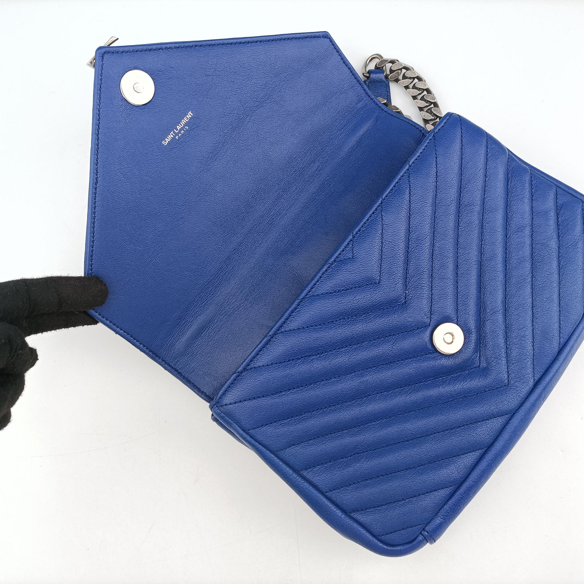 Pre-owned Yves Saint Laurent COLLEGE Blue Leather 392737 shoulderbag | stylenewstar