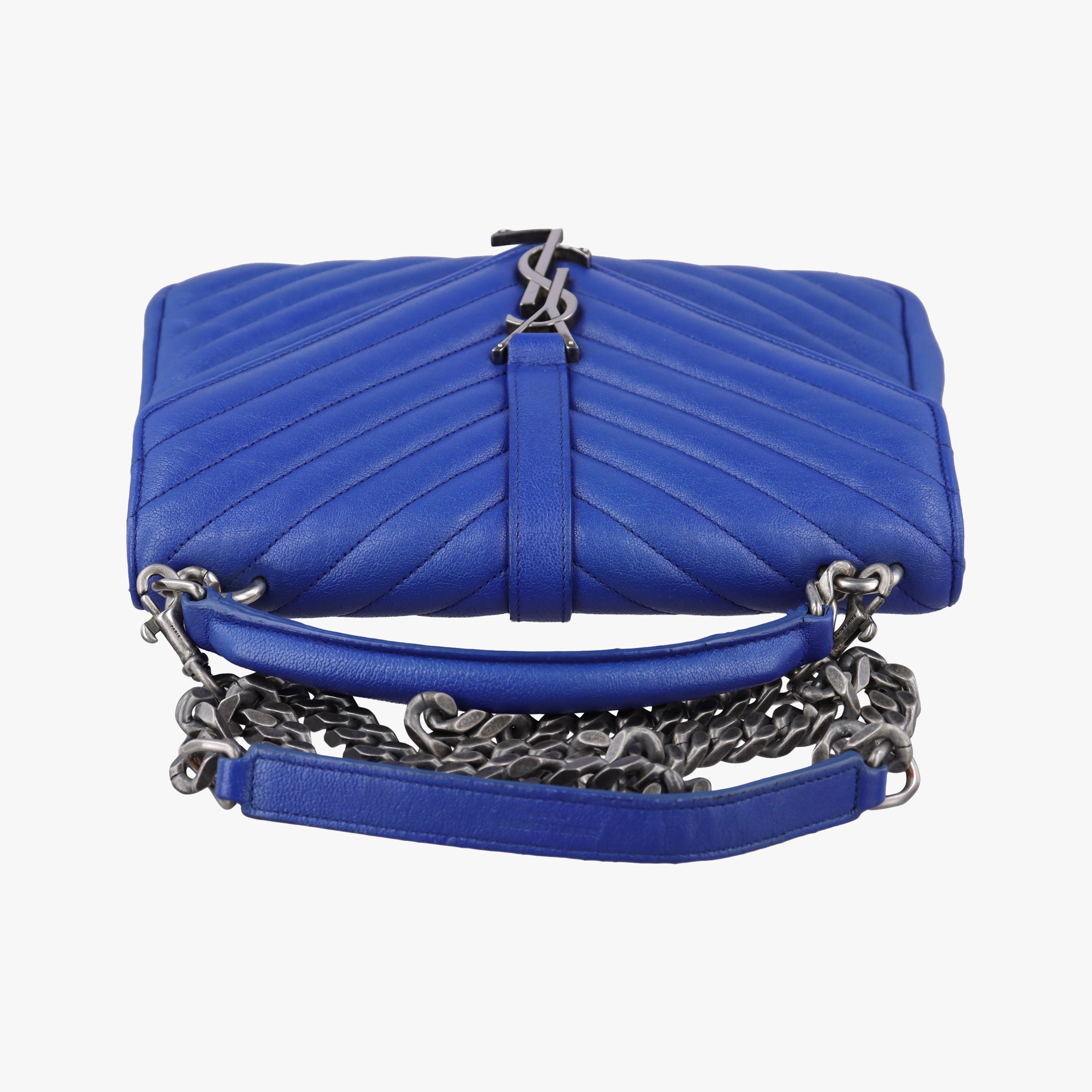 Pre-owned Yves Saint Laurent COLLEGE Blue Leather 392737 shoulderbag | stylenewstar