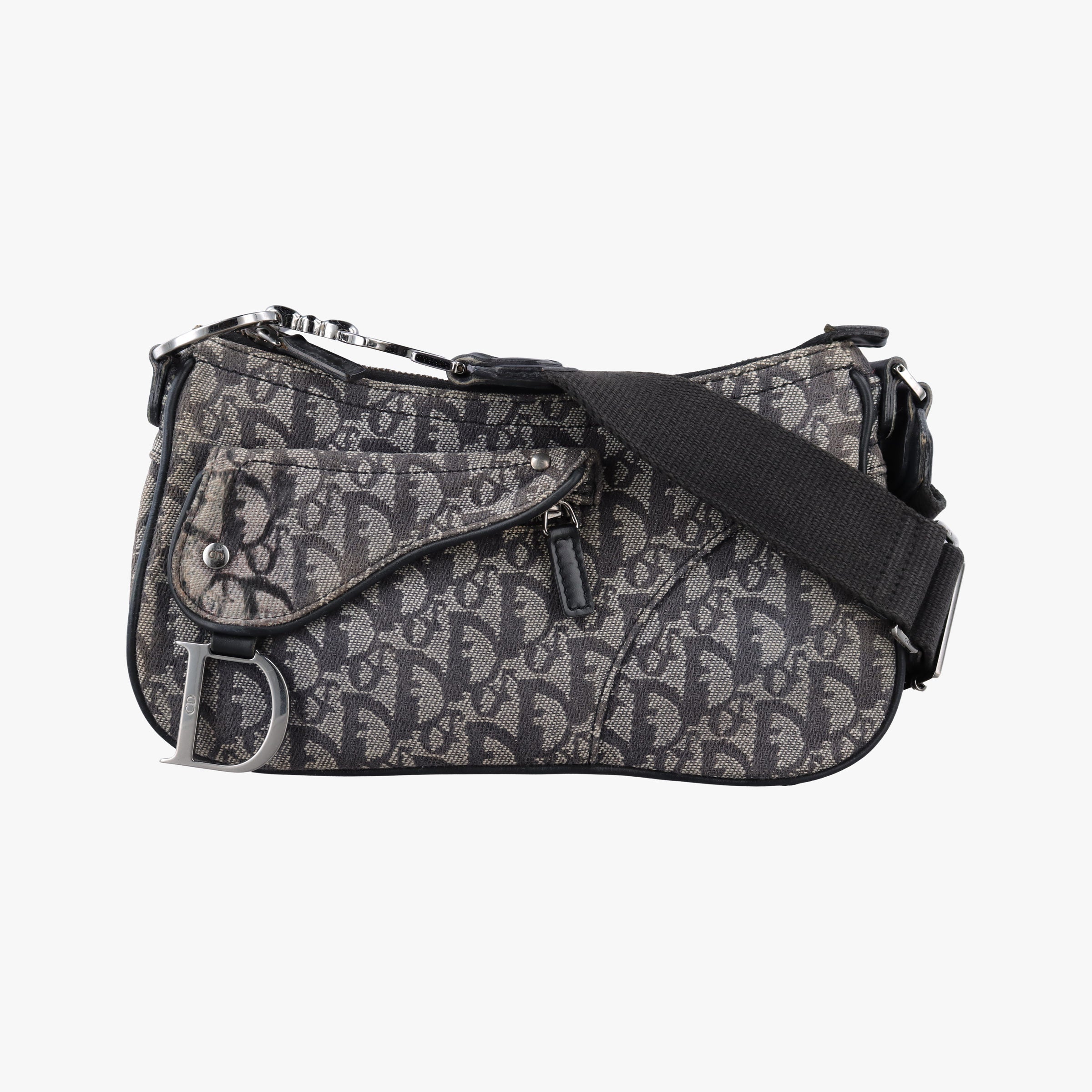 Vintage Christian Dior Trotter Double Saddle Grey×Brown Jacquard  shoulderbag | stylenewstar