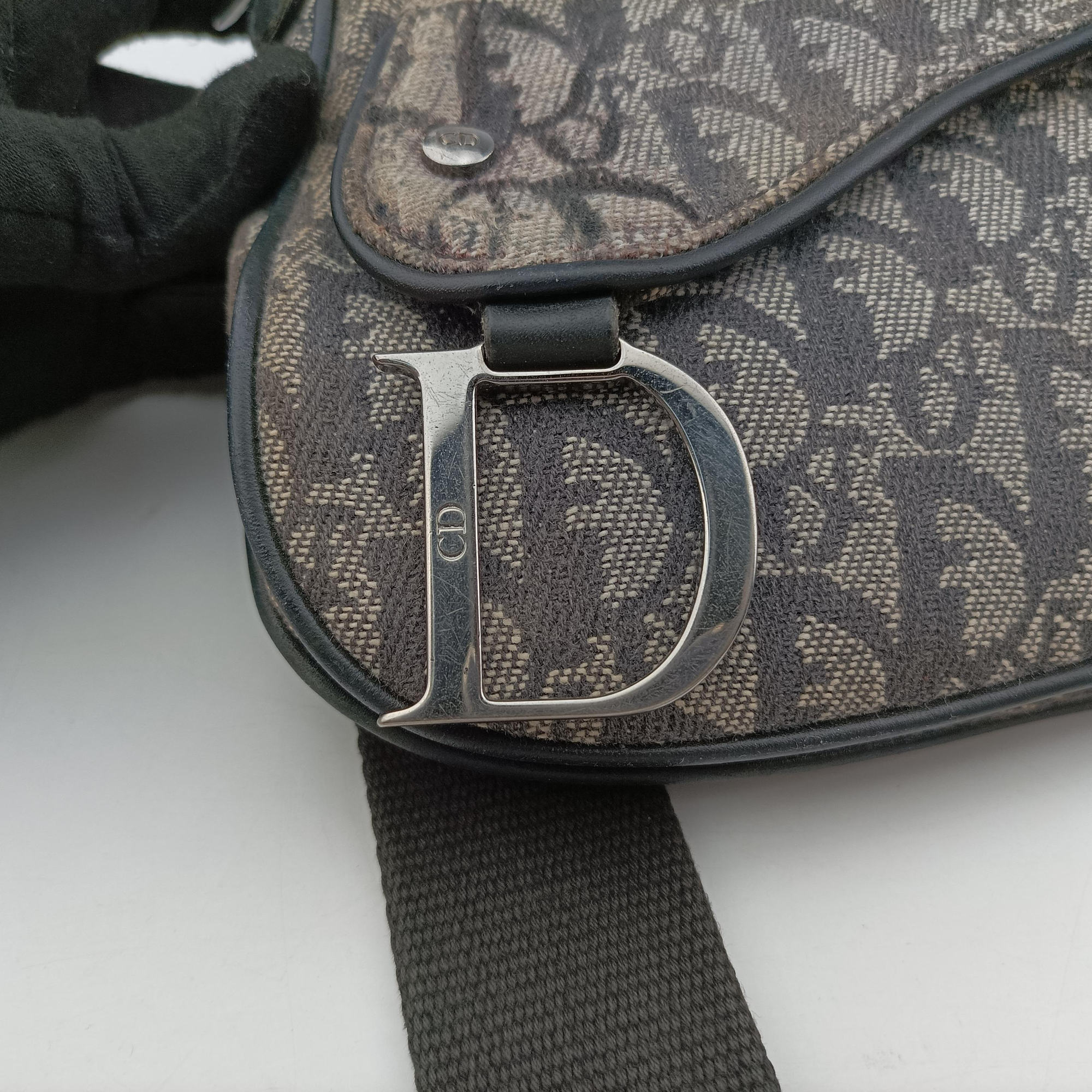 Vintage Christian Dior Trotter Double Saddle Grey×Brown Jacquard  shoulderbag | stylenewstar