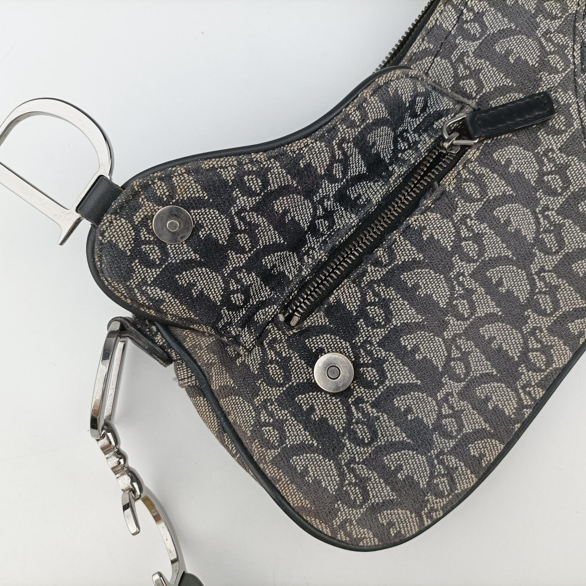 Vintage Christian Dior Trotter Double Saddle Grey×Brown Jacquard  shoulderbag | stylenewstar