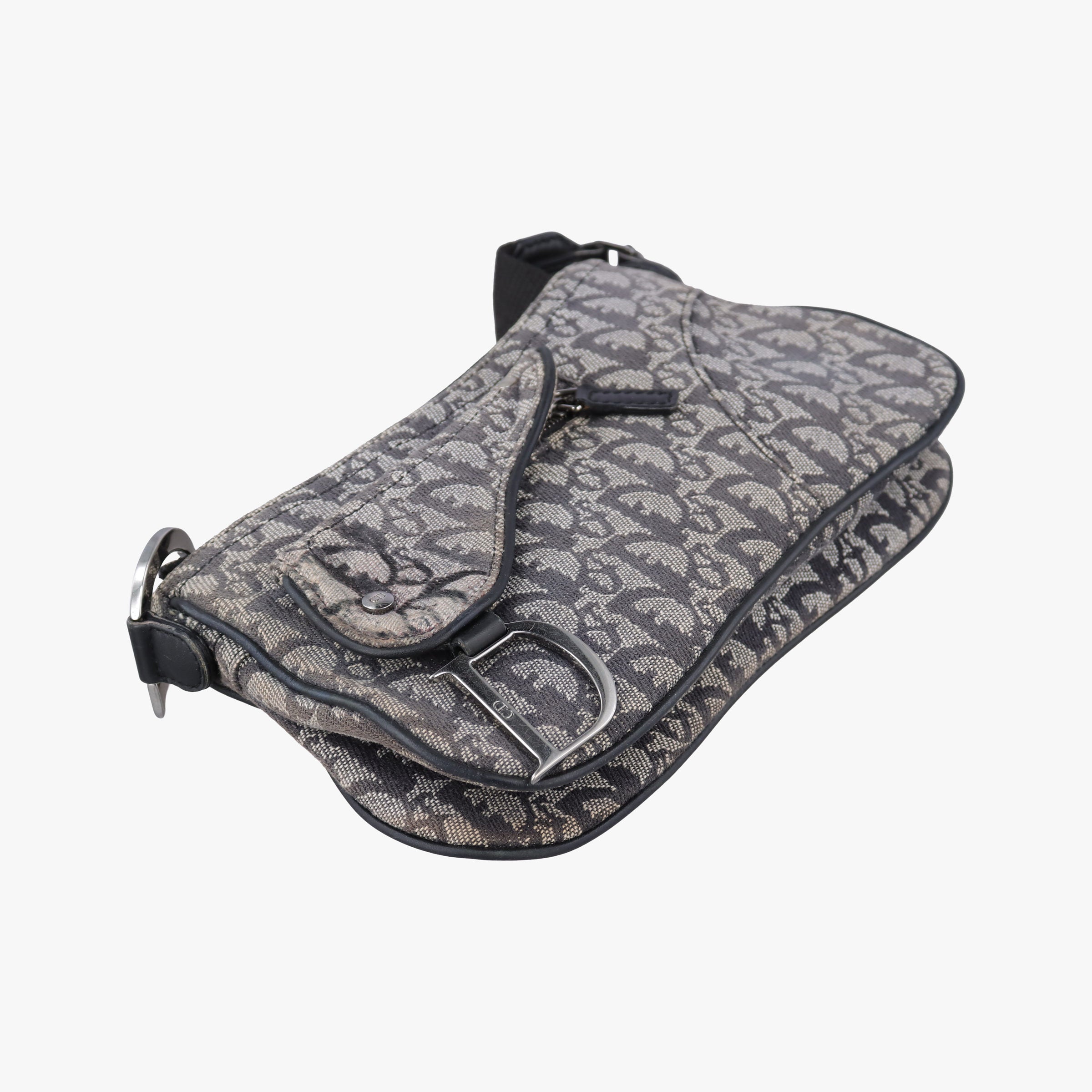 Vintage Christian Dior Trotter Double Saddle Grey×Brown Jacquard  shoulderbag | stylenewstar