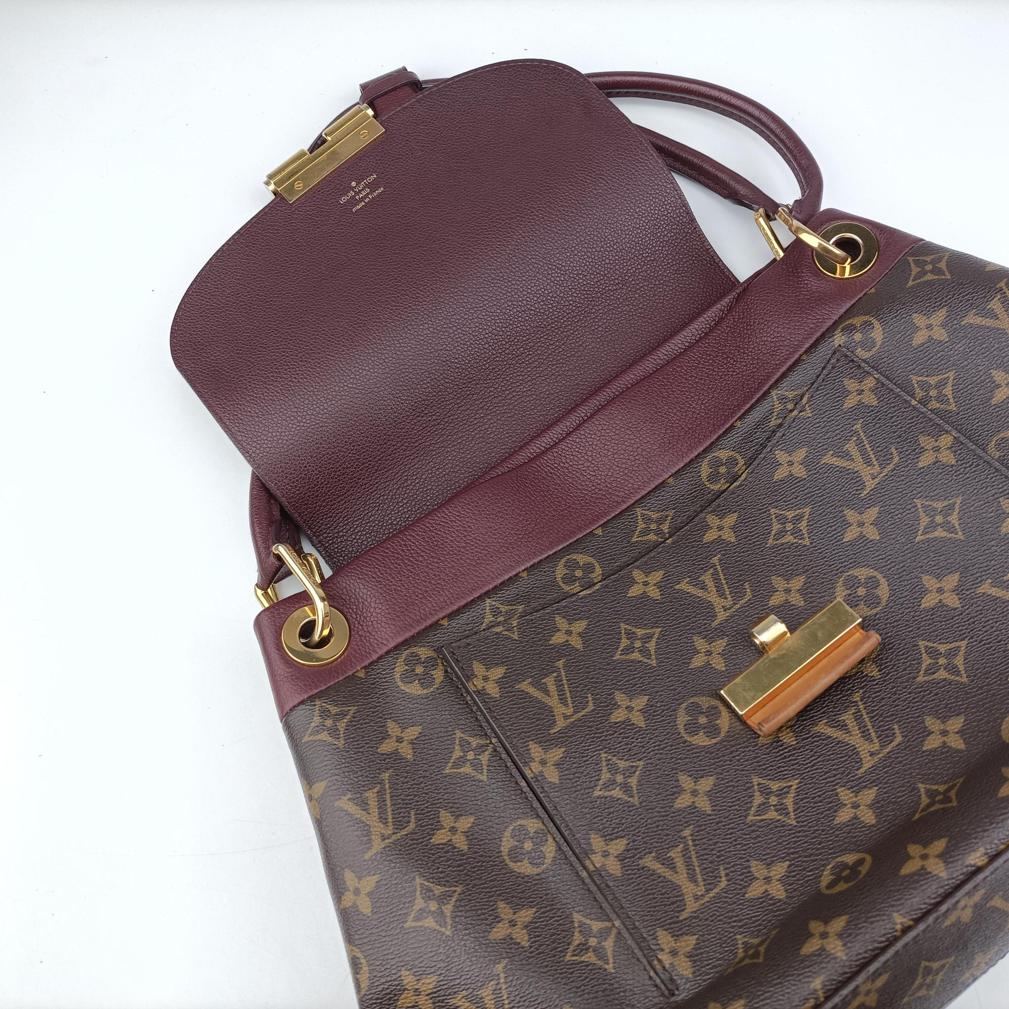 Vintage Louis Vuitton OLYMPE Brown×QUETSCHE Monogram Canvas×calf leather M40926 handbag | stylenewstar