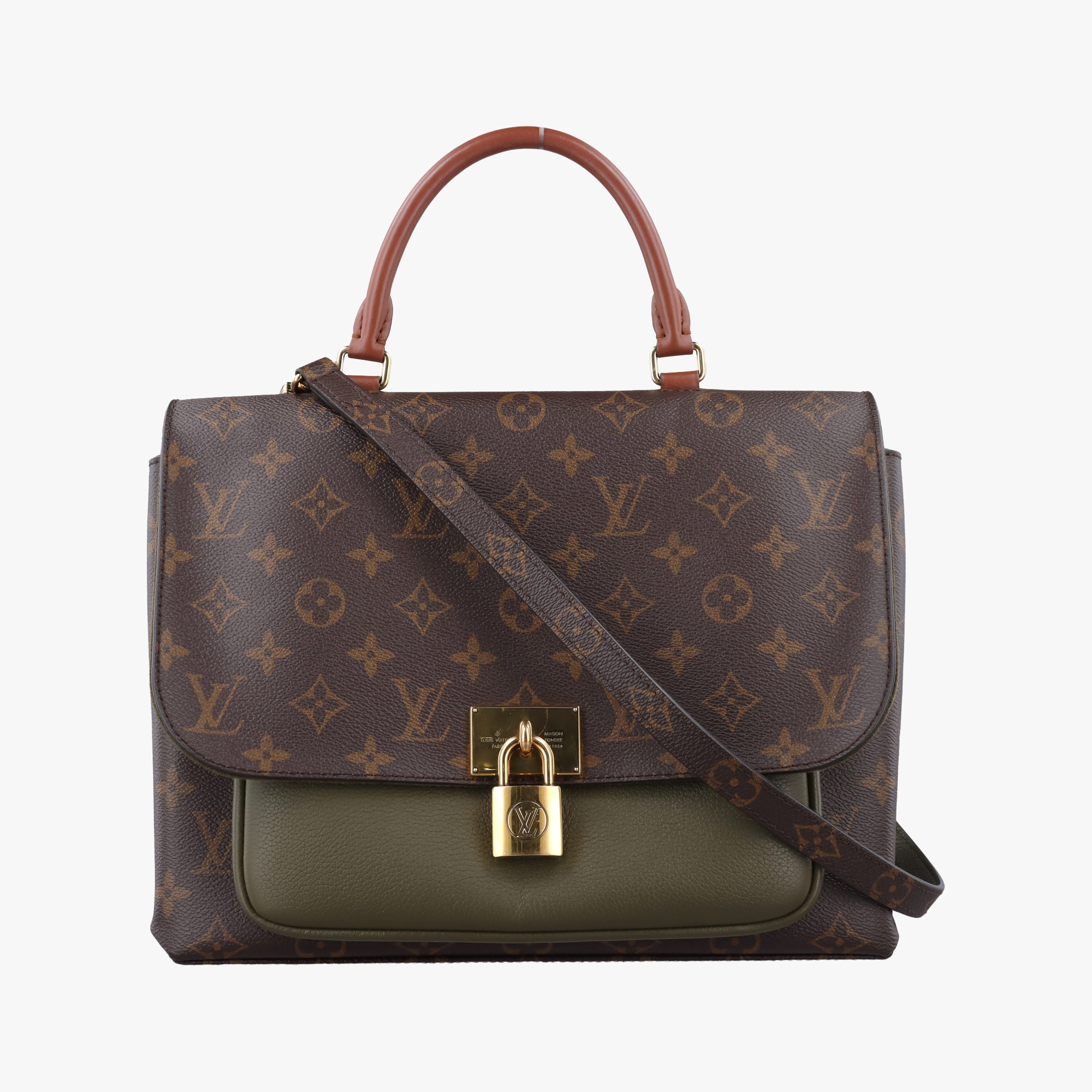 Pre-owned Louis Vuitton MARIGNAN brown×Khaki Monogram Canvas×calf leather M44286 shoulderbag | stylenewstar